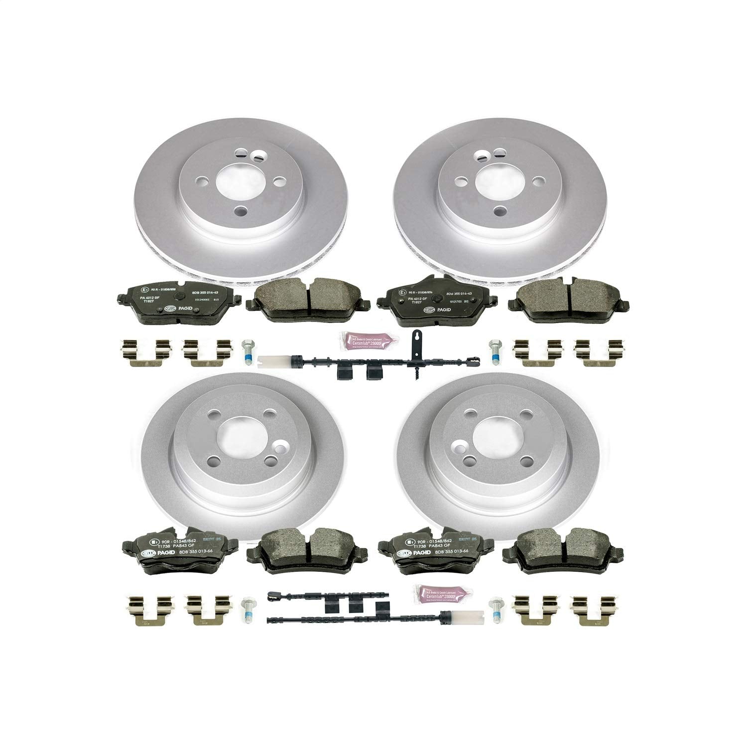 Power Stop ESK6740 Euro-Stop Front & Rear Brake Kit Mini Cooper and 1 Front & 1 Rear Sensor Wires For Mini Cooper 2011-2015 [Model Specific]