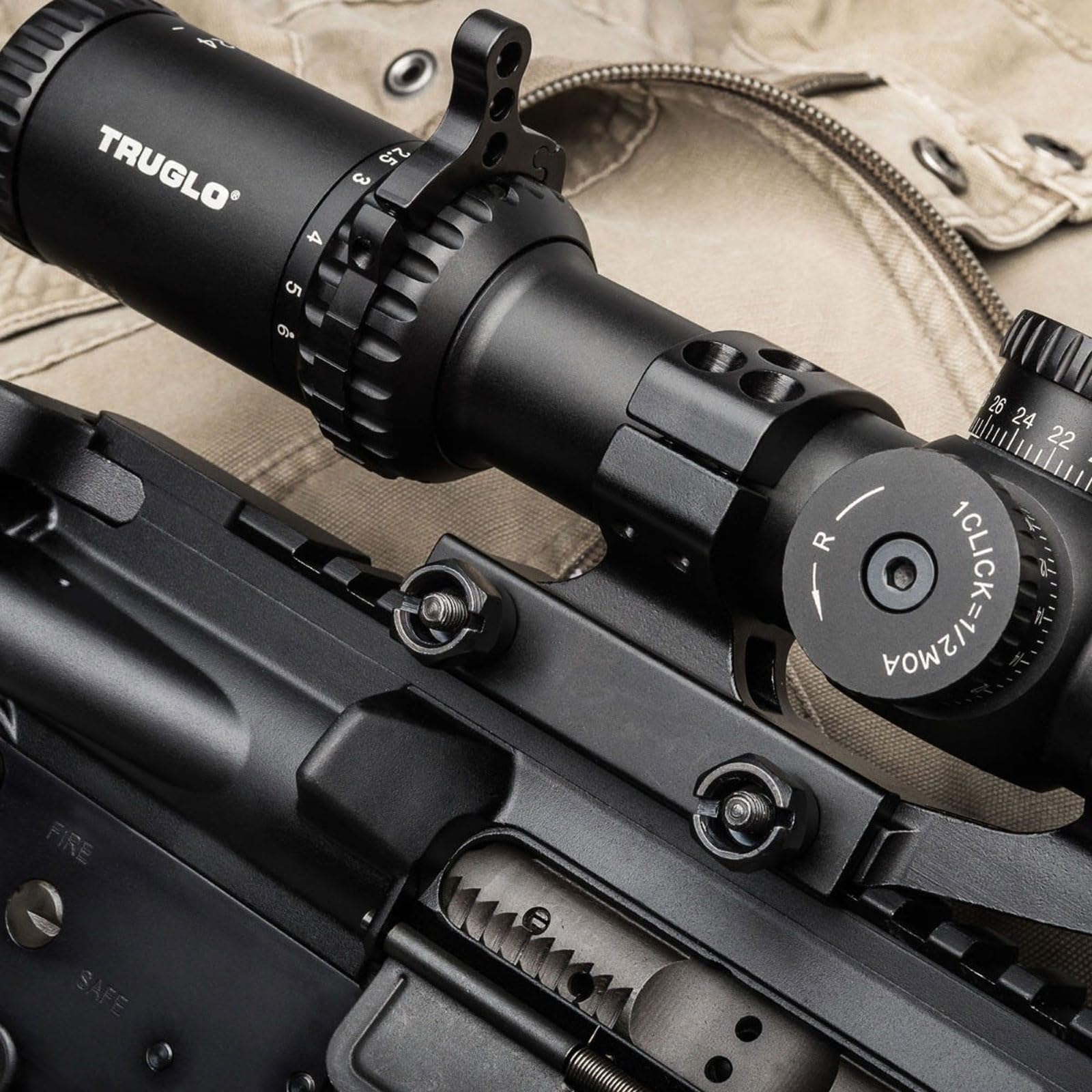 Omnia TRUGLO Tactical Hunting Shooting Durable Fogproof Shock Resistant 30mm One-Piece Aluminum Tube Illuminated All Purpose Tactical Reticle Riflescope | Flip-Up Lens Cap Included | 6 1-6X24 30MM