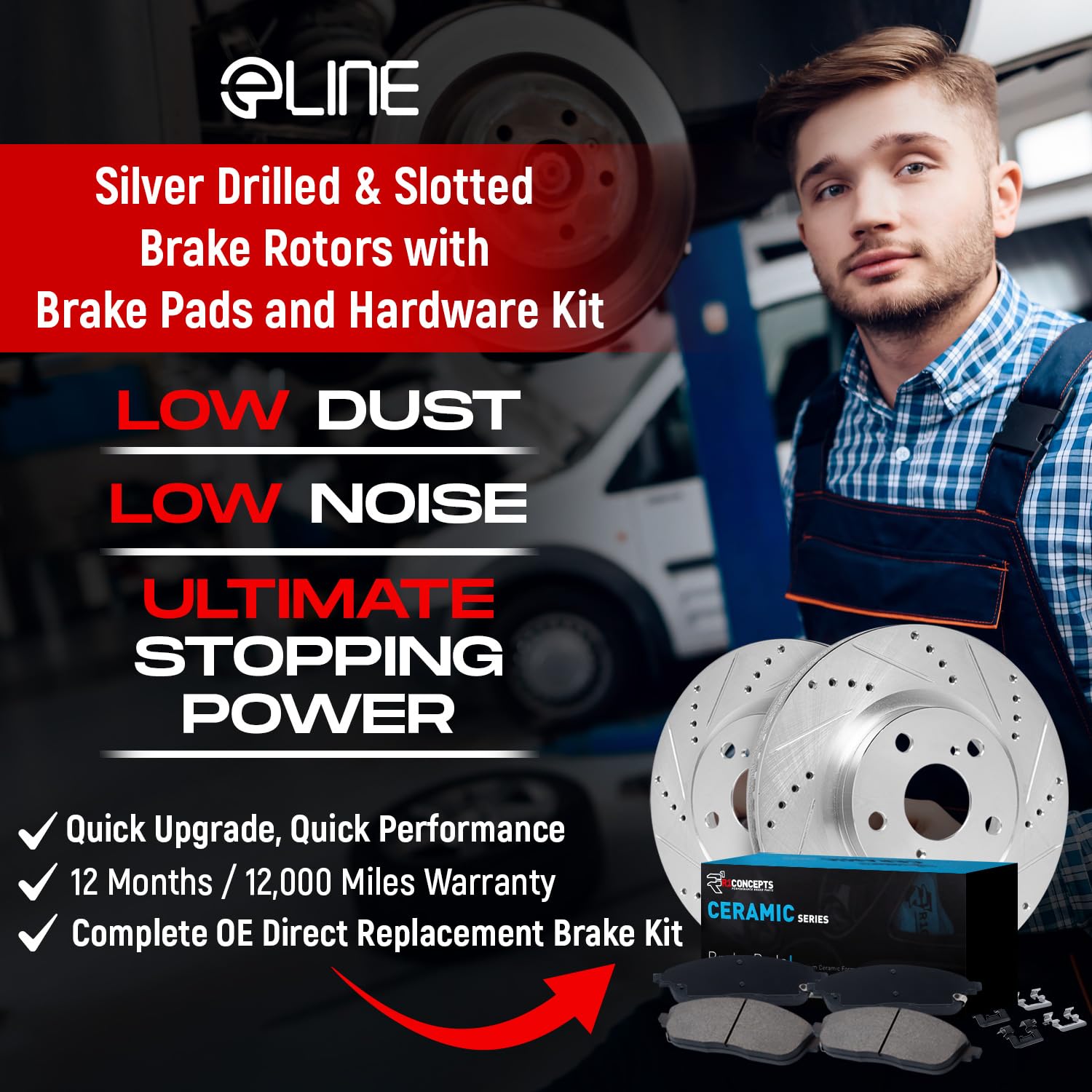 Brake Kit R1 Concepts Front and Rear For 1991-1995 Chrysler LeBaron, Dodge Spirit, Plymouth Acclaim| Drilled Slotted Brake Rotors| Ceramic Brake Pads and Rotors Kit|Hardware included