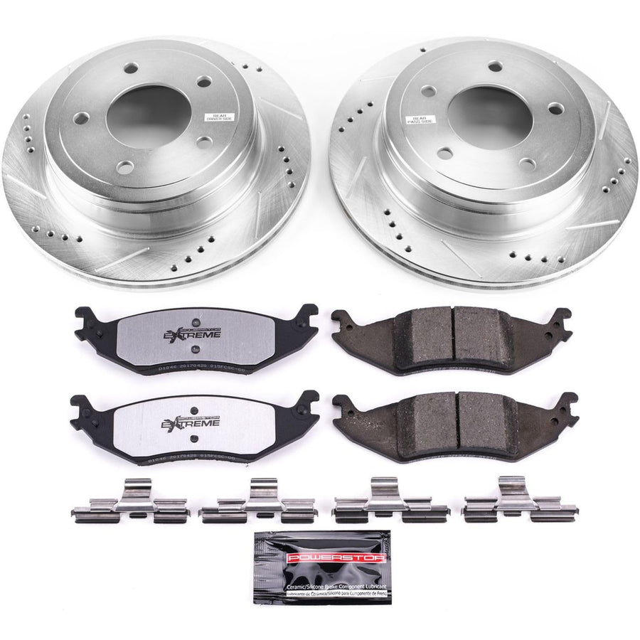 Power Stop K4579-36 Z36 Truck & Tow Rear Brake Kit, Carbon Fiber Ceramic Brake Pads and Drilled/Slotted Brake Rotors