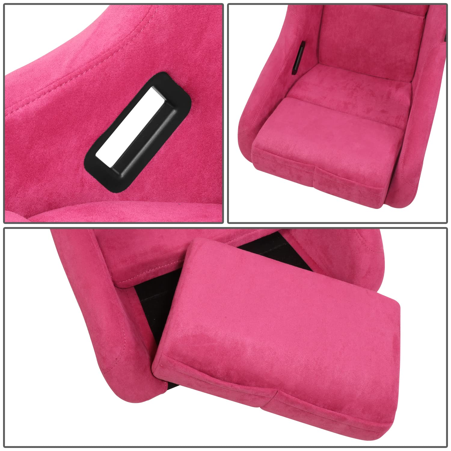 NRG Innovations Universal Fixed Back NRG-FRP-303FH-PRISMA Bucket Racing Seat for 5-Point Harnesses, Size M, Fushia Alcantara Material, 22" W X 34" H X 16" D