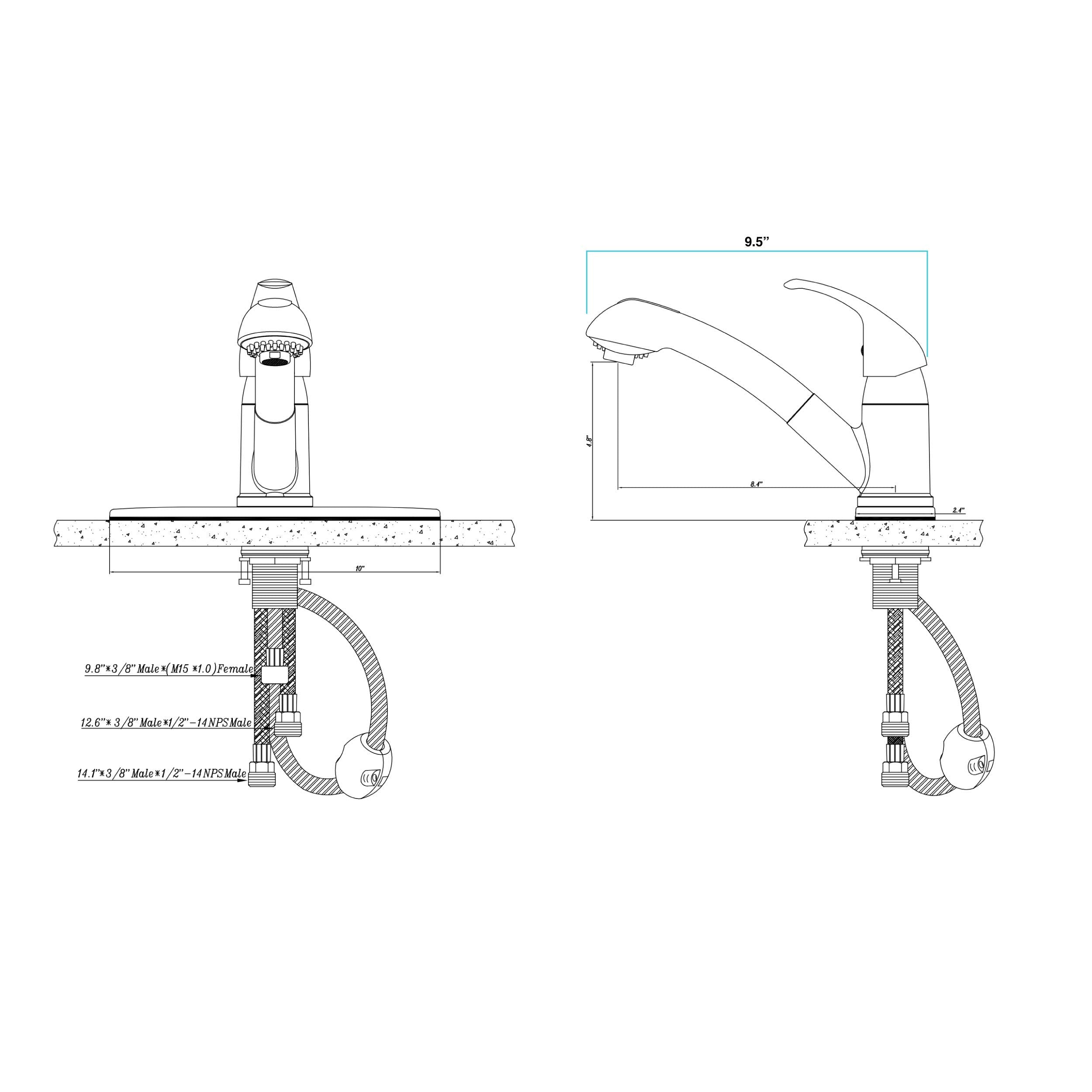 Dura Faucet RV Pull-Out DF-NMK852-SN Single Handle Kitchen Sink Faucet - One-Hole (Brushed Satin Nickel)