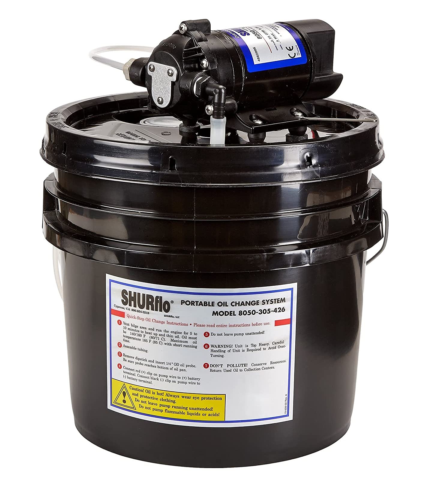 SHURFLO PENTAIR 8050-305-426 Oil Change Winterizing System, Liquid Transfer, Self-Priming Pump for RV & Marine, 8' Cable, Battery Clips & Host Kit Included
