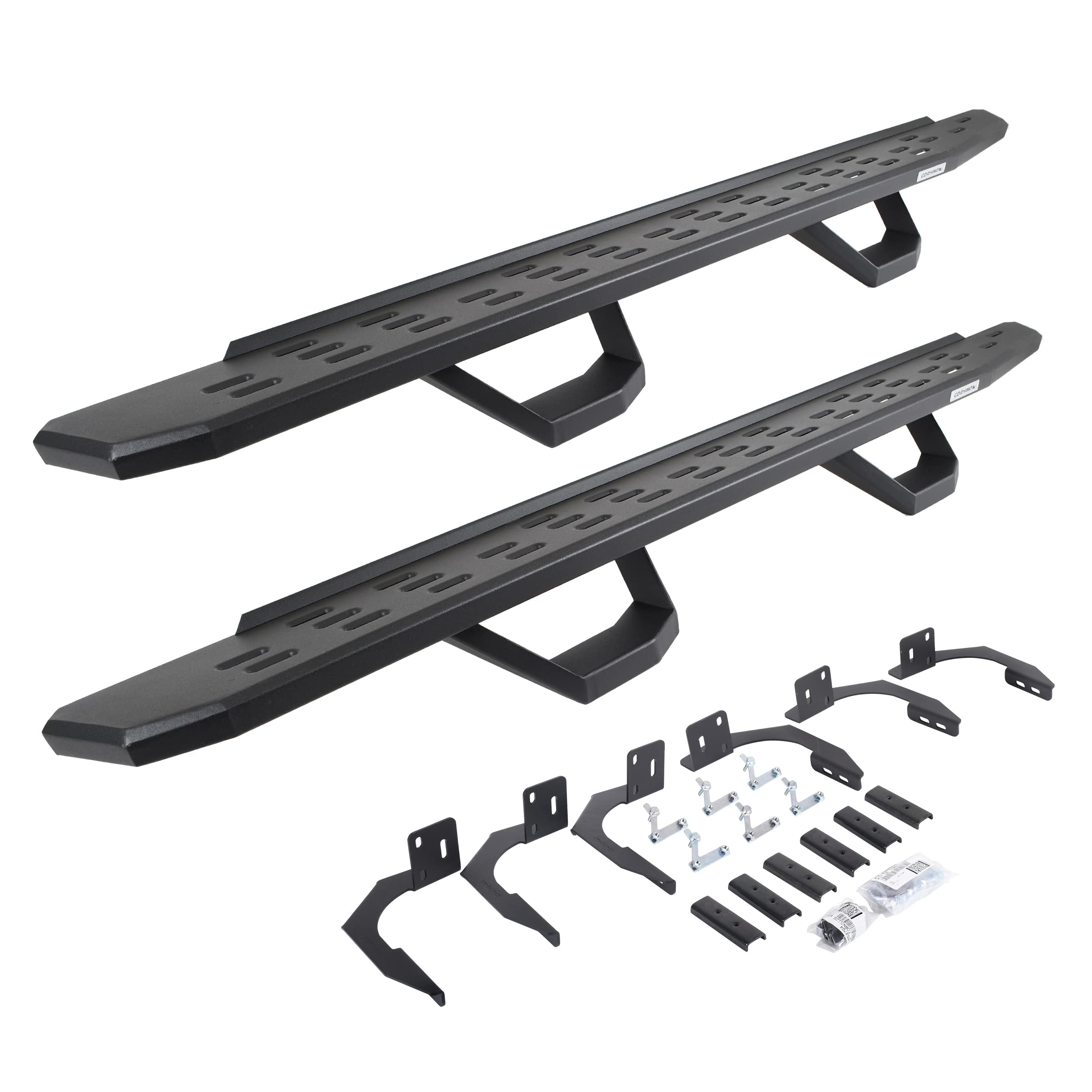 Go Rhino Running Boards RB30, Brackets, & 2 Pair of Drop Steps | Galvanized Steel, Textured Black | 6962998020PC | Fits 2015-2018 Ram 1500 Quad Cab; 2019-2023 Ram 1500 Classic Quad Cab