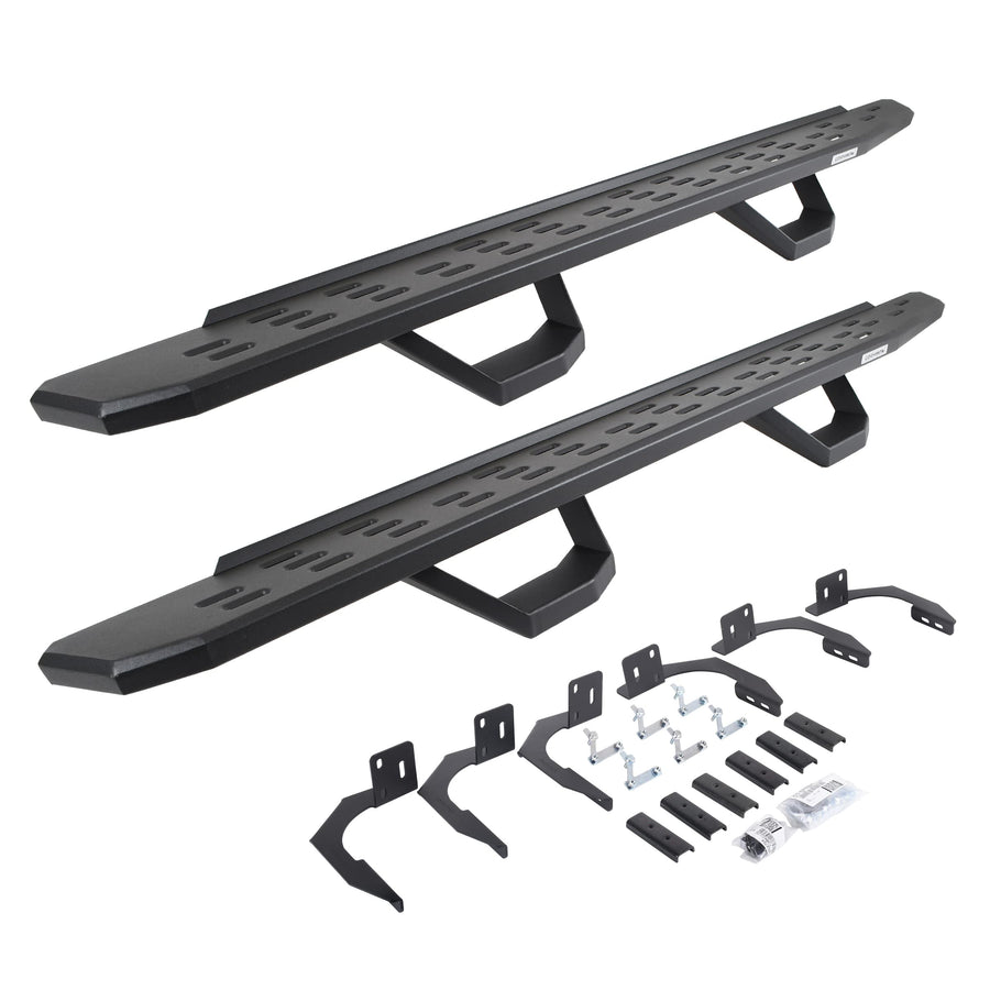 Go Rhino Running Boards RB30, Brackets, & 2 Pair of Drop Steps | Galvanized Steel, Textured Black | 6962998020PC | Fits 2015-2018 Ram 1500 Quad Cab; 2019-2023 Ram 1500 Classic Quad Cab