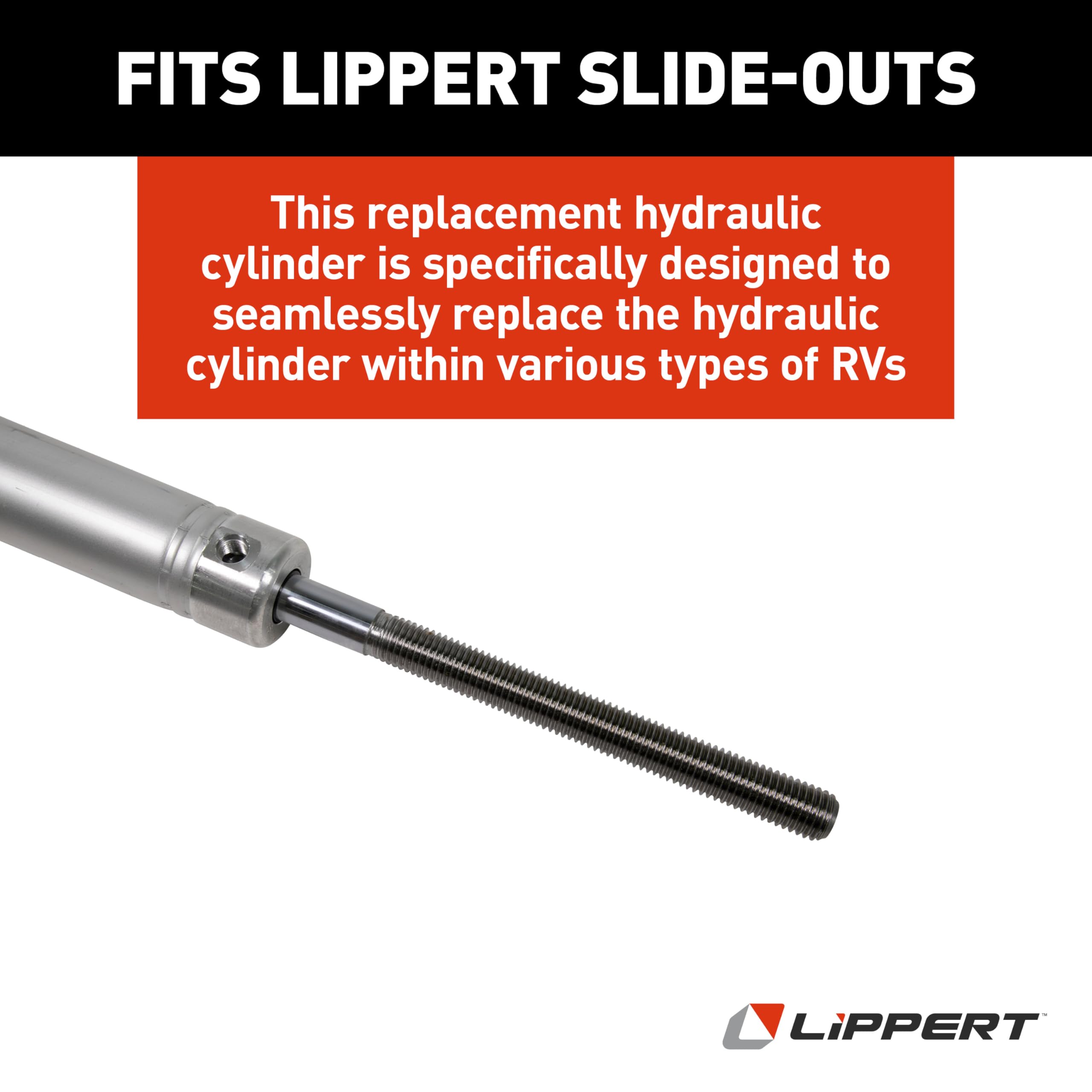 Lippert Hydraulic Cylinder Replacement 53" with 38" Stroke, 1-1/2" Bore, 3/4"-10 Thread for 5th Wheel RV, Travel Trailer, Motorhome Slide-Outs - 342328, Silver
