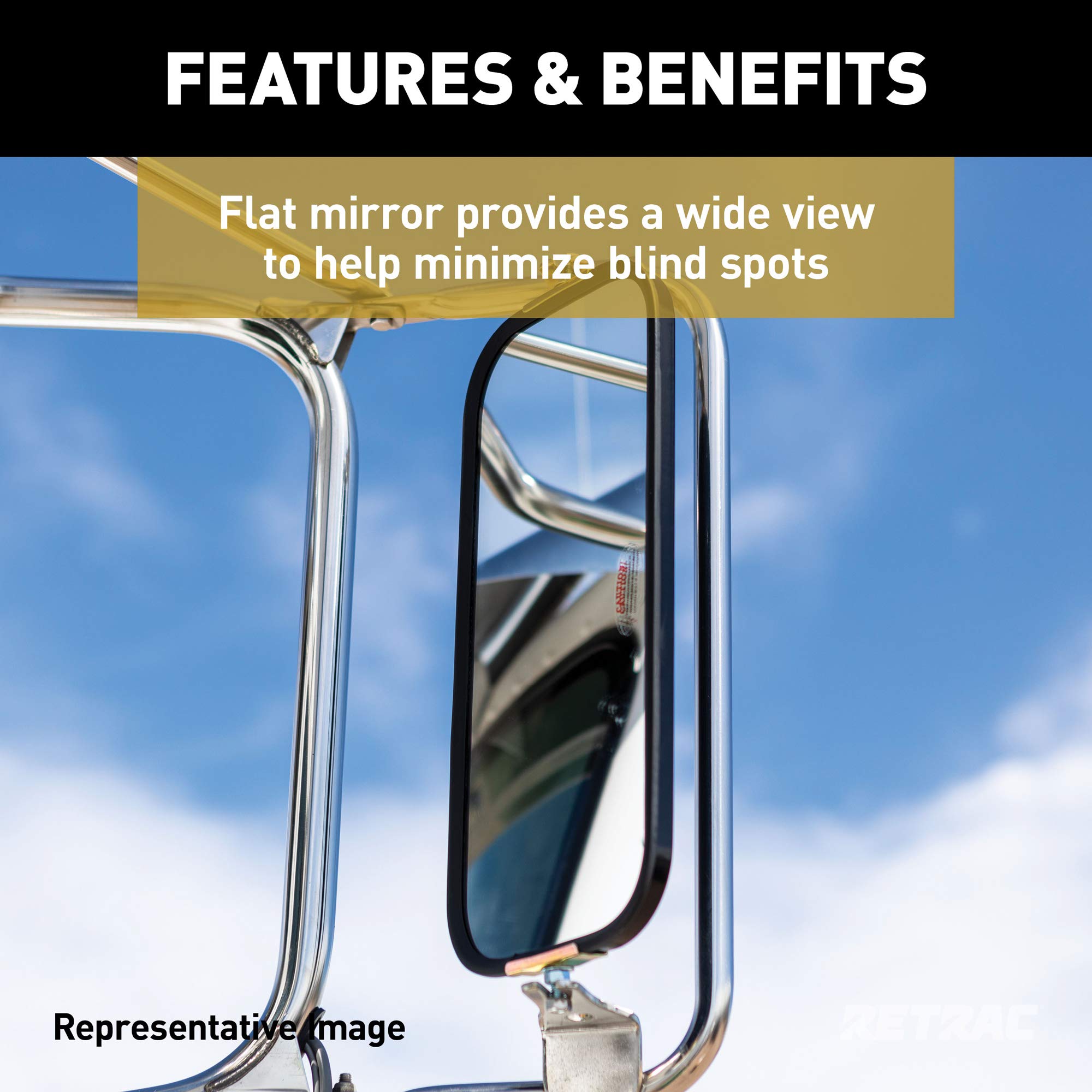 7 x 16-Inch Stainless Steel Rib-Back RETRAC West Coast Mirror Head, Universal Driver or Passenger Side