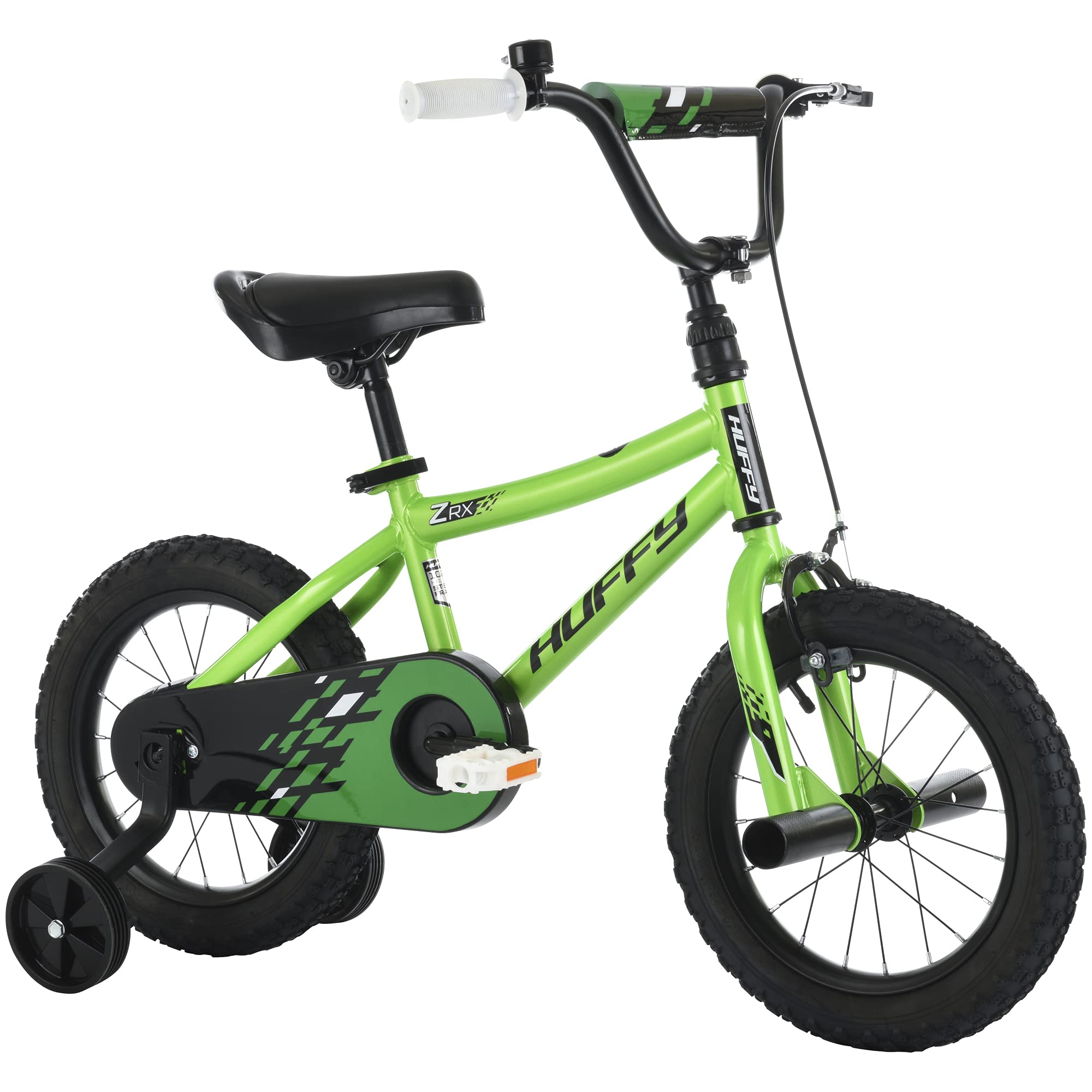 Huffy 14” Kid’s BMX Bike ZRX with Pegs, Training Wheels, Handlebar Bell, Green