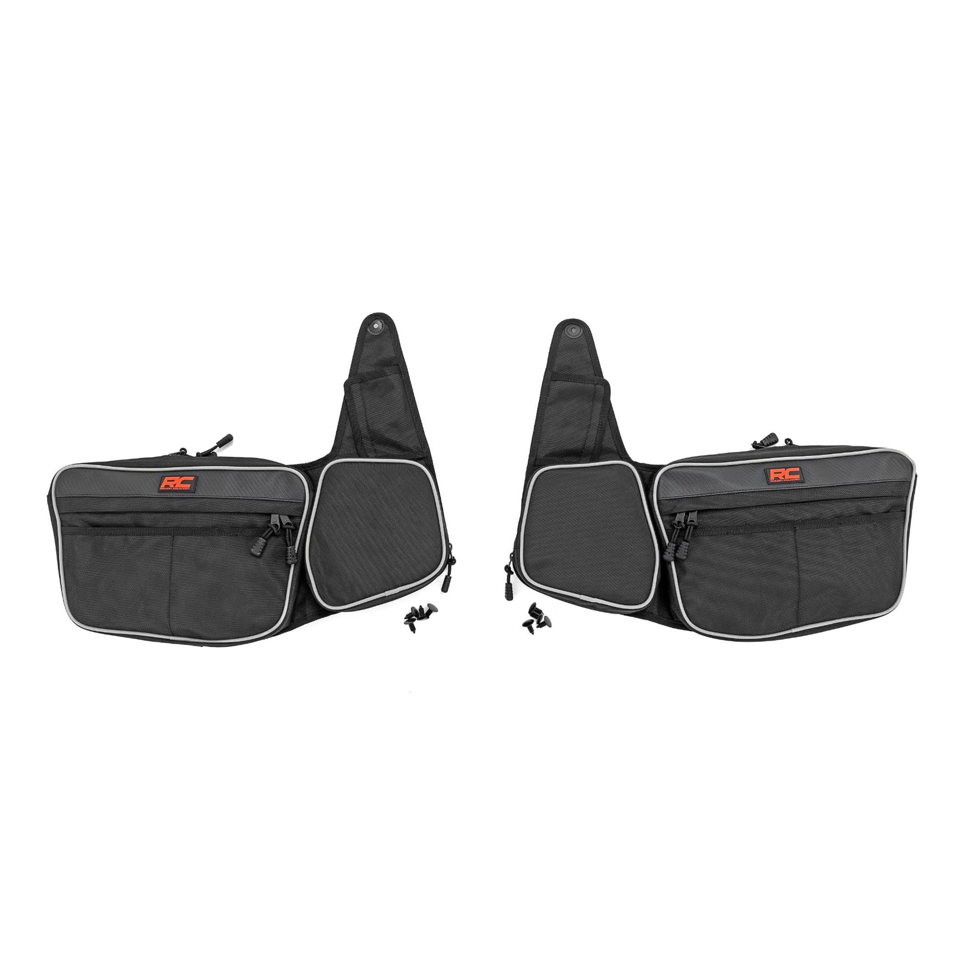 Front Door Storage Bags Rough Country for Polaris RZR XP (2024–2025) – Pair, 1680D Water-Resistant UTV Door Bags w/Knee Pads & Drink Holders
