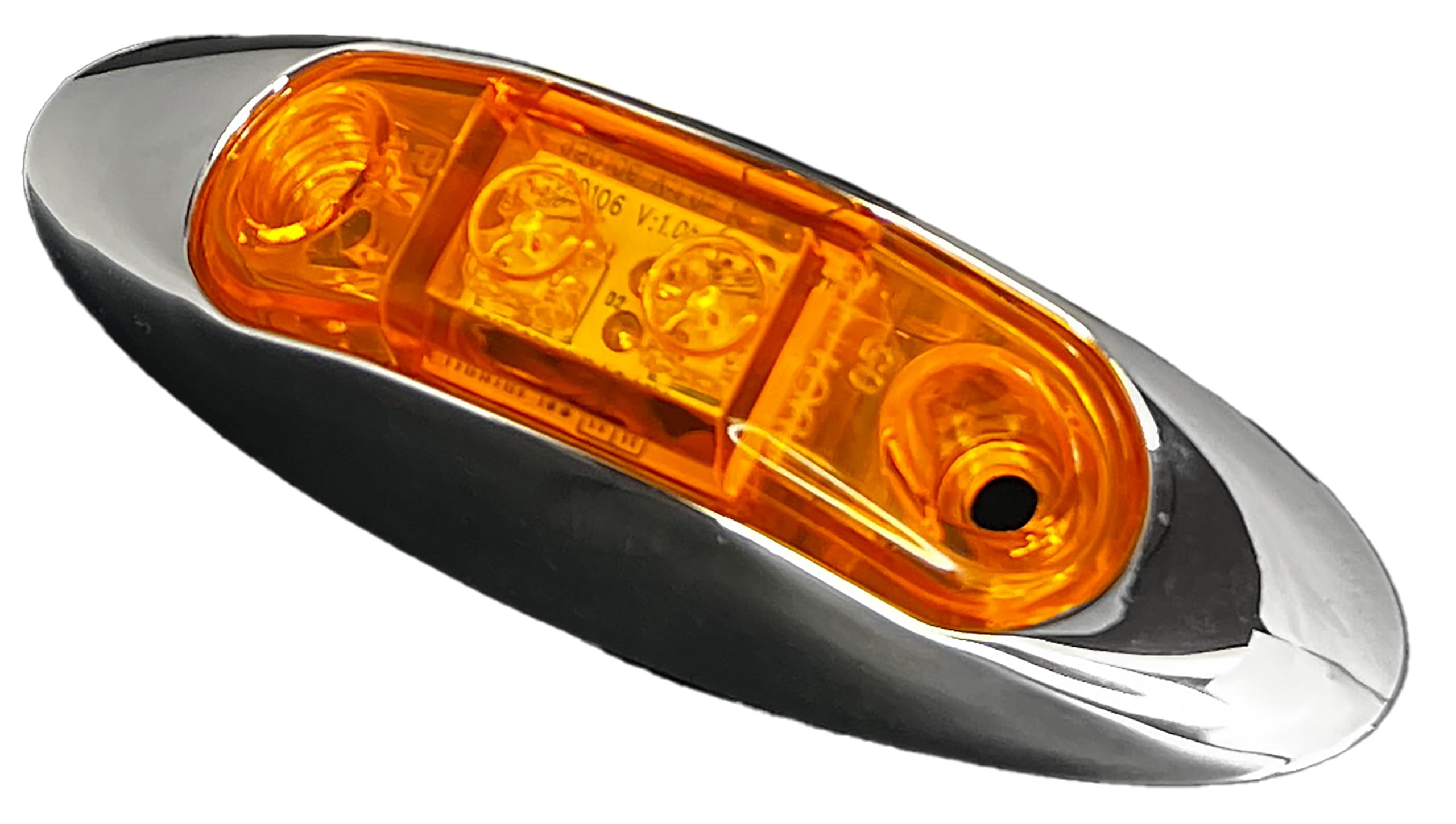 Amber Oblong RV Designer L931 w/Chrome Bezel LED Marker/Clearance Light, P2, 3.95″X1.35″, Clear Lens