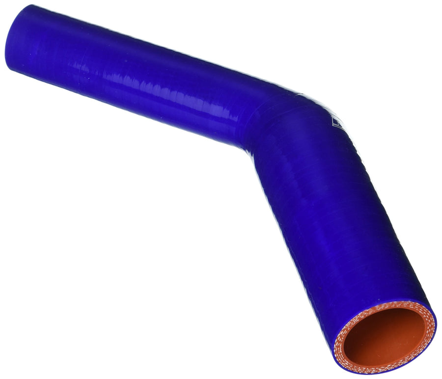 HPS Silicone High Temperature HTSER45-100-150-BLUE 4-ply Reinforced 45 degree Elbow Reducer Coupler Hose, 75 PSI Maximum Pressure, 4" Leg Length on each side, 1" > 1-1/2" ID, Blue