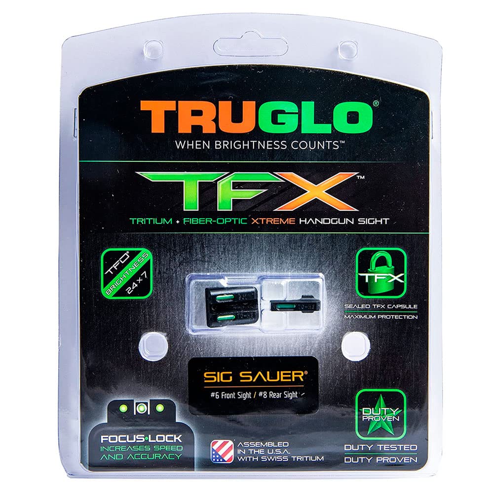 Tritium and Fiber-Optic TRUGLO TFX Handgun Sights for Sig Sauer Pistols, Sig Sauer #6 Front / #8 Rear Sets, Black, One Size