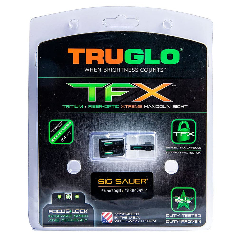 Tritium and Fiber-Optic TRUGLO TFX Handgun Sights for Sig Sauer Pistols, Sig Sauer #6 Front / #8 Rear Sets, Black, One Size