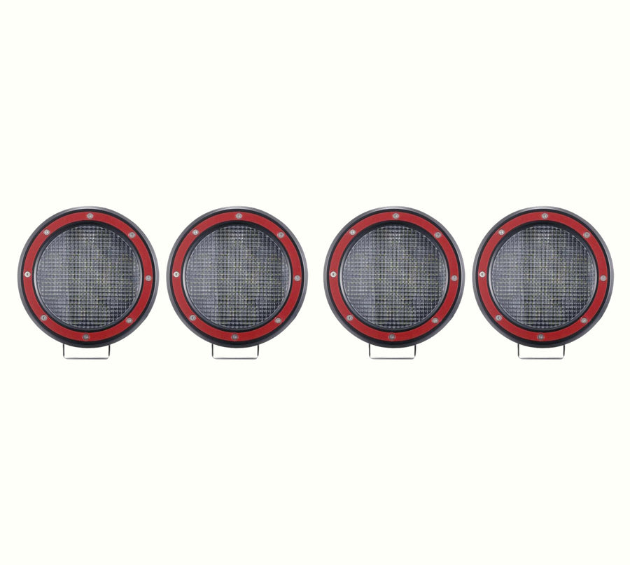 Atlas Black Horse Roll Bar Incl. Set of 5.3" Dia.LED Lights w/Red Trim Rings Compatible with (GMC-Chevrolet-Ford-Dodge) Black Atlas Roll Bar - RB-BA1B-PLFR