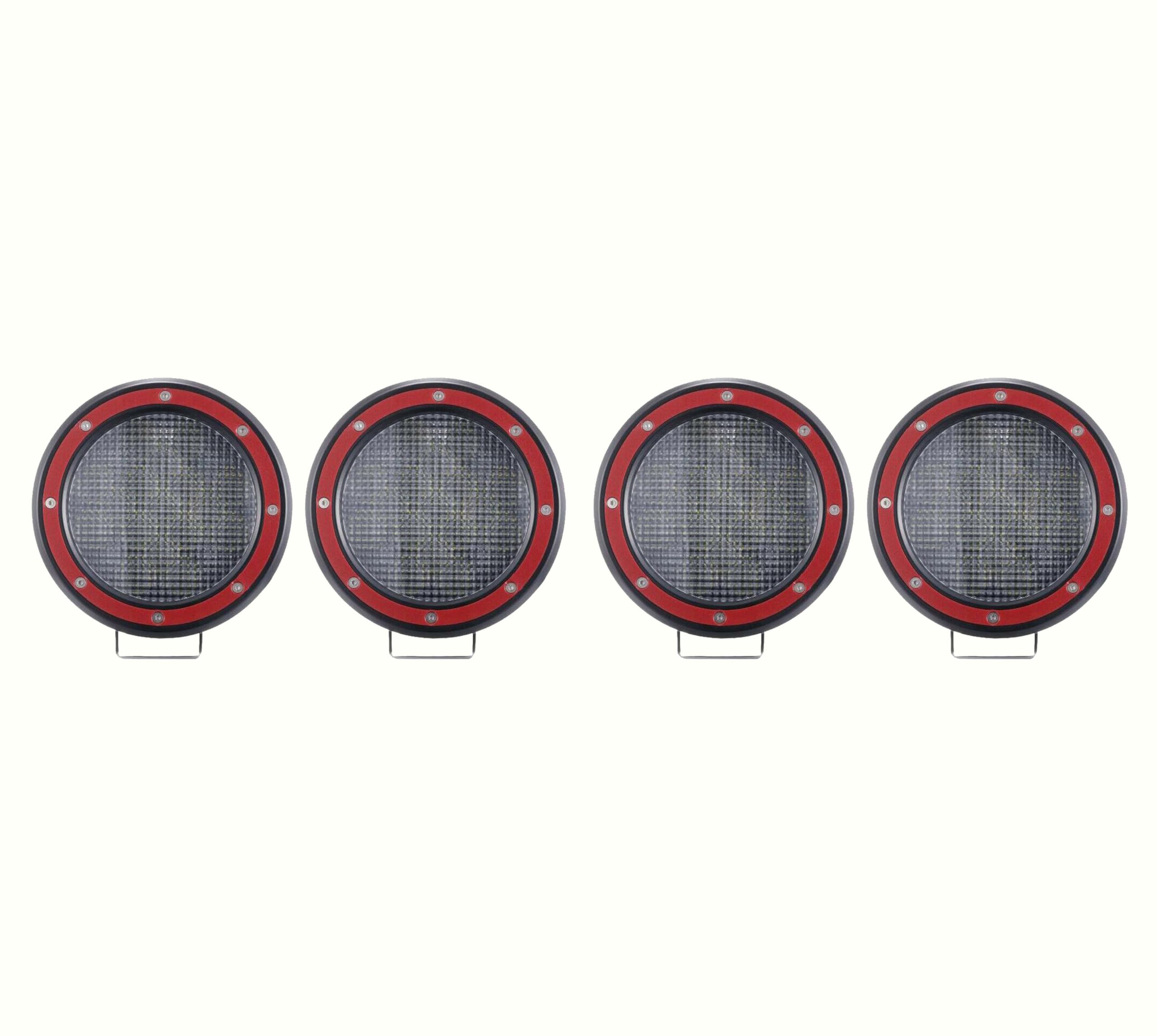 Atlas Black Horse Roll Bar Incl. Set of 5.3" Dia.Led Lights w/Red Trim Rings Compatible with 2020-2024 Jeep Gladiator-ATRB9BK-PLFR