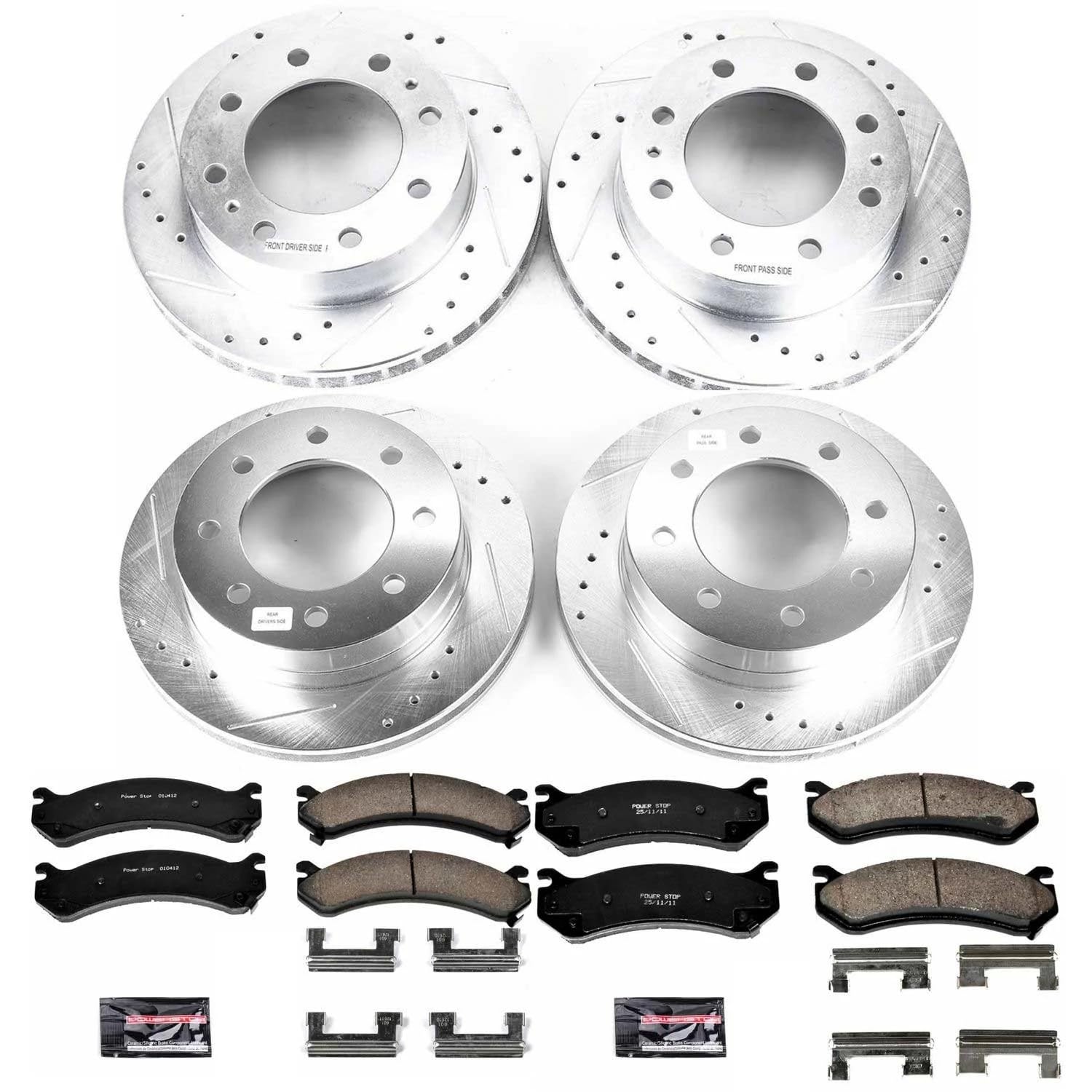 Power Stop K4426 Z23 Carbon Fiber Brake Pads Front and Rear with Drilled & Slotted Brake Rotors Kit For Chevy Silverado 1500, Chevy Suburban 2500, GMC Sierra 1500, GMC Yukon XL 2500 [Model Specific]