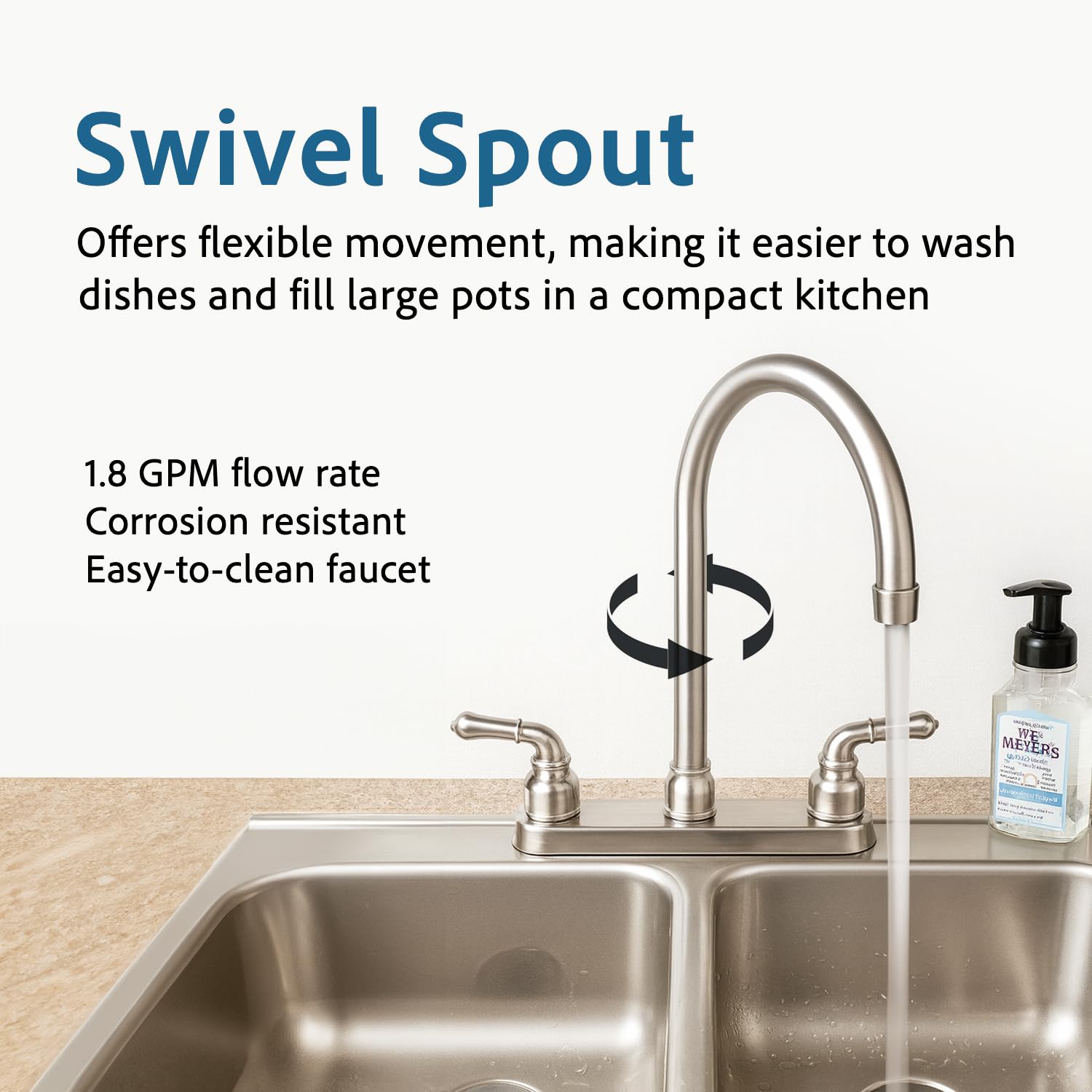 Dura Faucet RV DF-PK330HC-SN J-Spout Kitchen Sink Faucet (Brushed Satin Nickel)