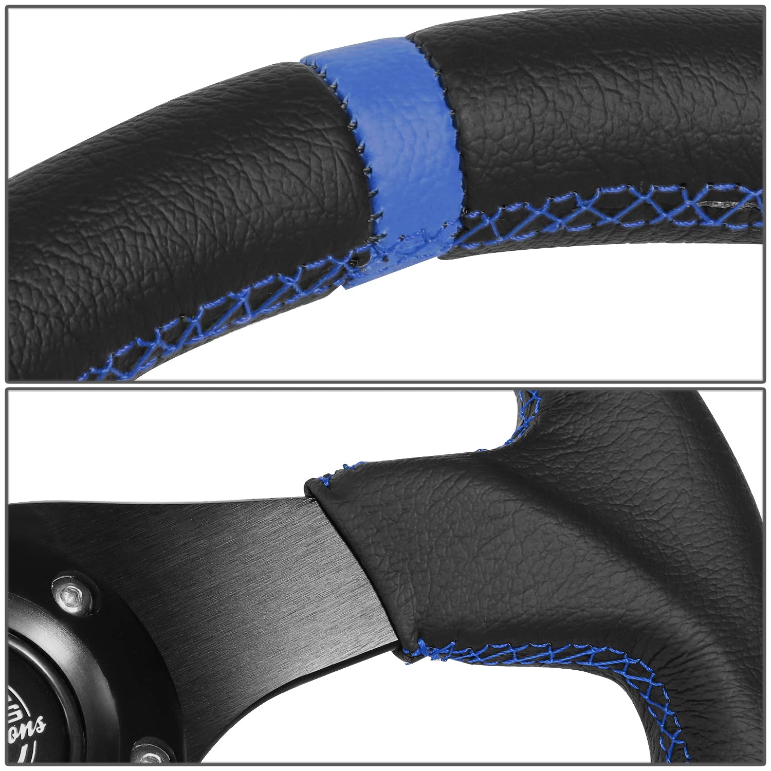 NRG Innovations Reinforced NRG-RST-024MB-R-BL Steering Wheel 320mm Sport Leather Flat Bottom with Blue Center Mark, Blue Stitching