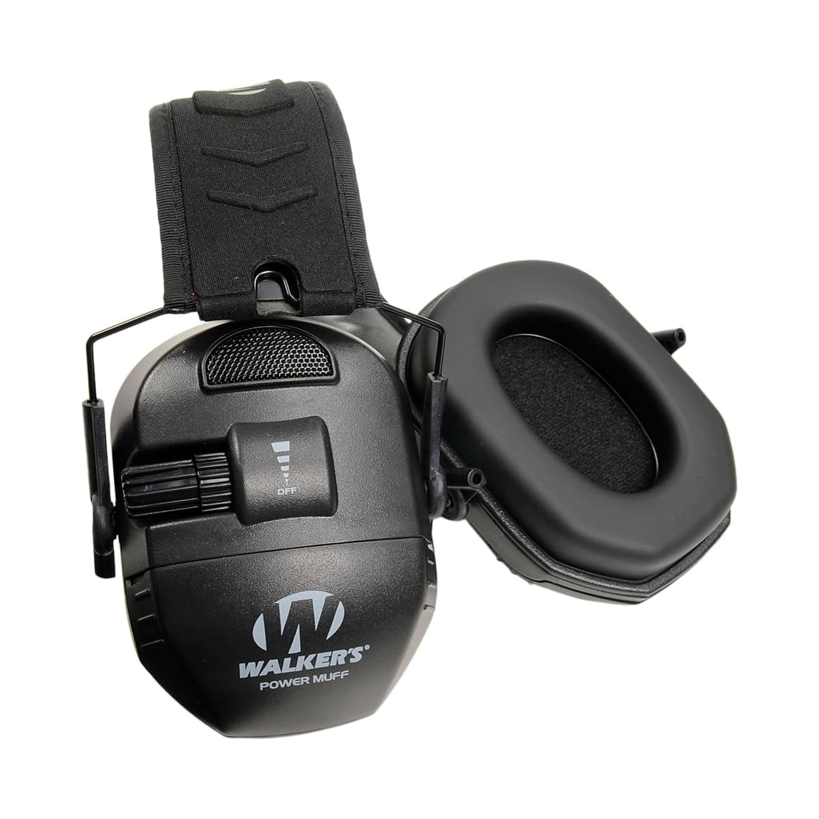WALKER'S Power Ultimate Muff - Noise Reducing 26dB NRR Hunting Gun Range Shooting Ear Protection Black Electronic Earmuffs with AFT, 2 AAA Batteries Included