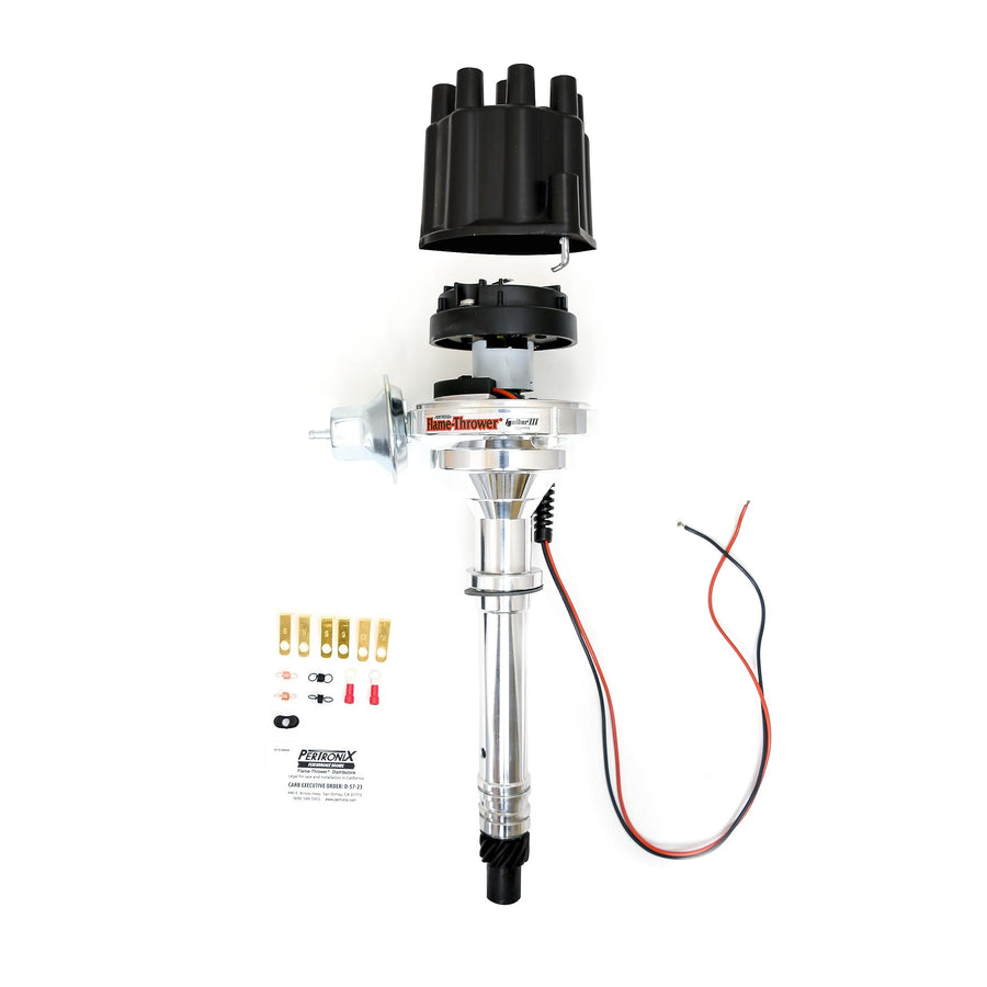 Pertronix D7100700 Flame-Thrower Black Cap Vacuum Advance Billet Electronic Distributor with Ignitor III Technology for Chevrolet Small Block/Big Block