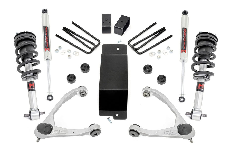 Rough Country 3.5" Lift Kit with M1 Struts/M1 Rear Shocks for GMC Sierra & Chevy Silverado 1500 (2007-2013) - Silver Control Arms