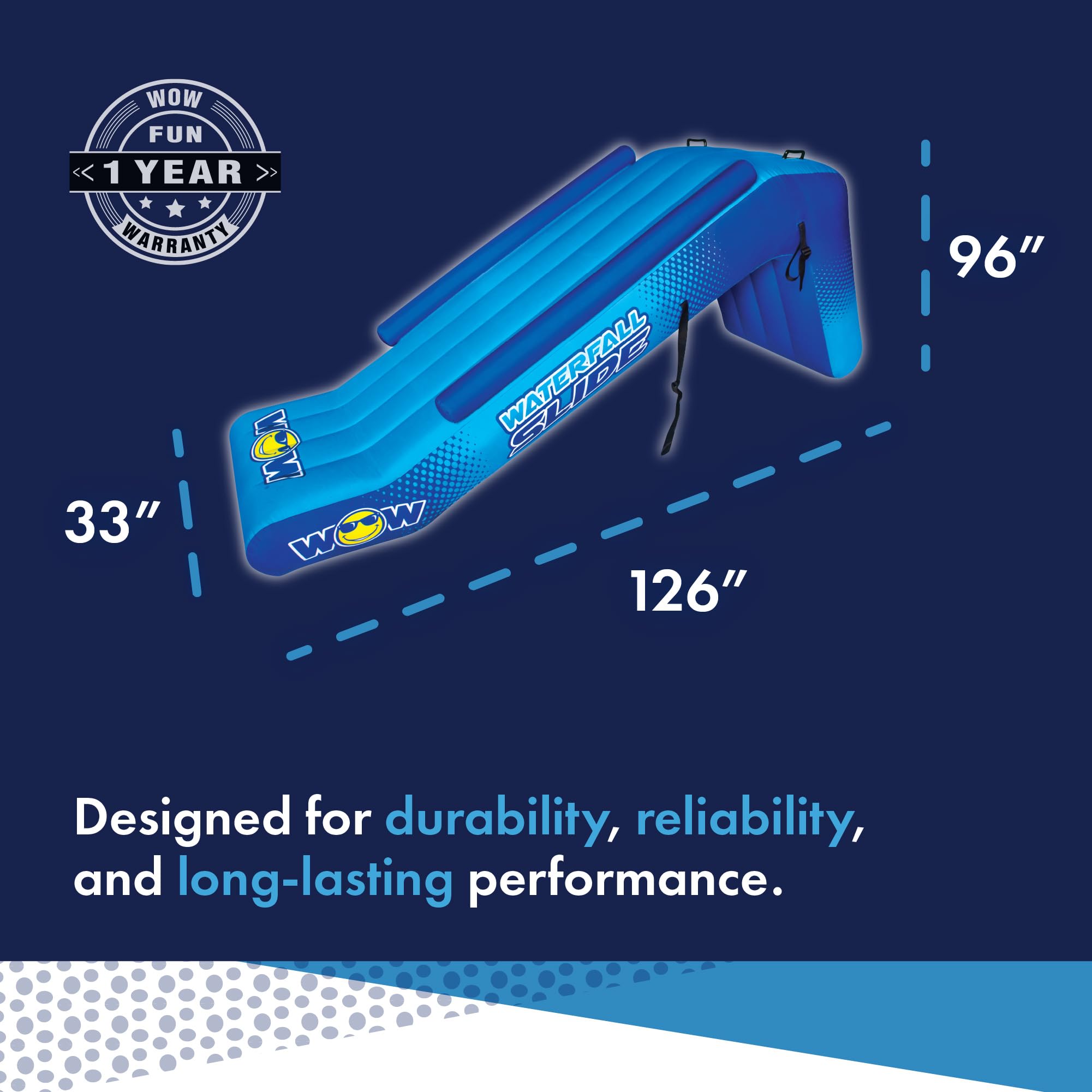 8 ft Wow Sports Inflatable Pontoon Waterfall Slide for Boats - Perfect Summer Lake Party Accessory for Kids & Adults