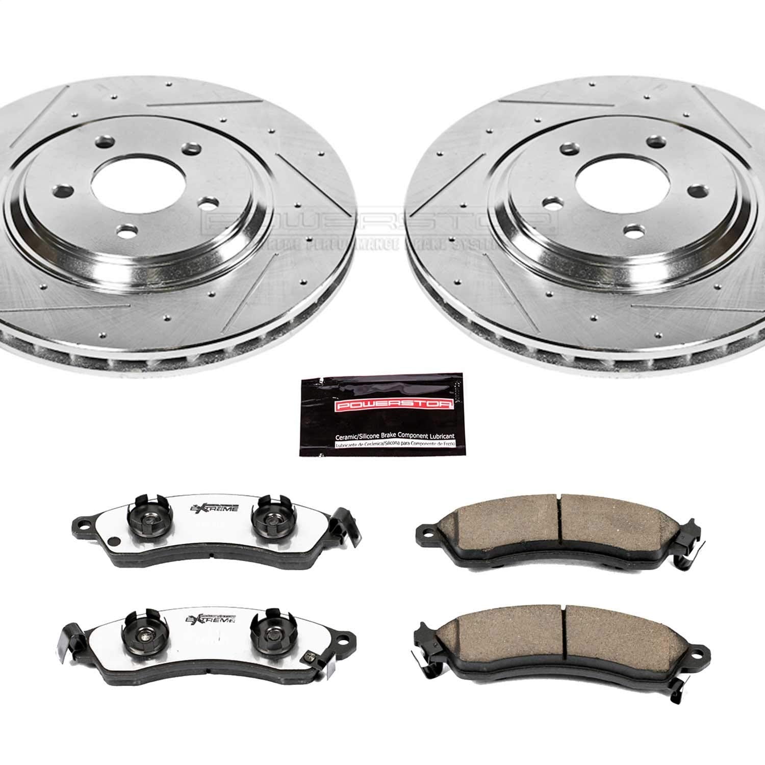 Power Stop K1304-26 Z26 Carbon Fiber Brake Pads with Drilled & Slotted Brake Rotors Kit Front