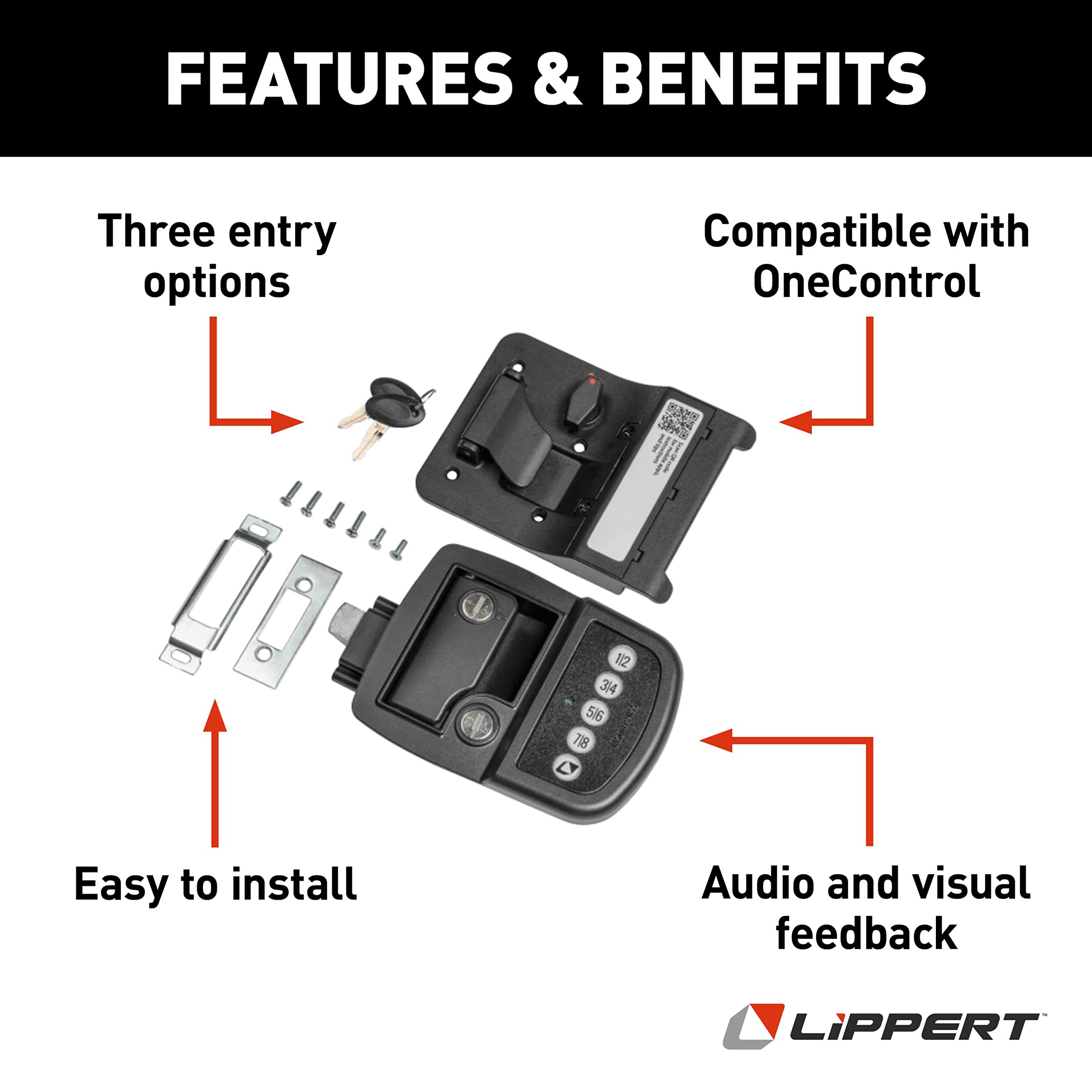 Keyless Lippert RV Door Lock with Bluetooth, Extra Keys, Keypad, Left-Hand Latch Configuration for Left-Hinging Doors - 2022114114