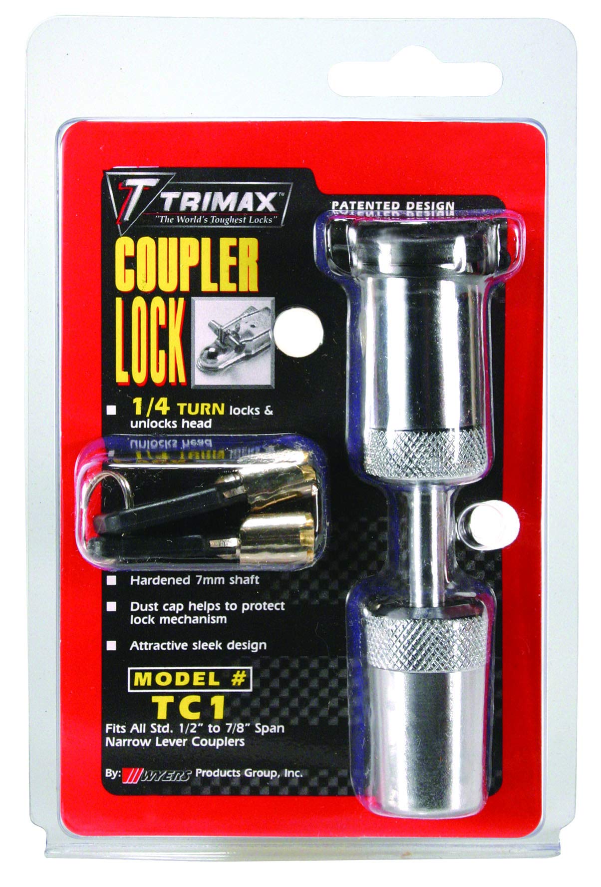 TC1 Trimax Coupler Lock (Fits Couplers with Up to 7/8" Span), Clam Packaging, Chrome