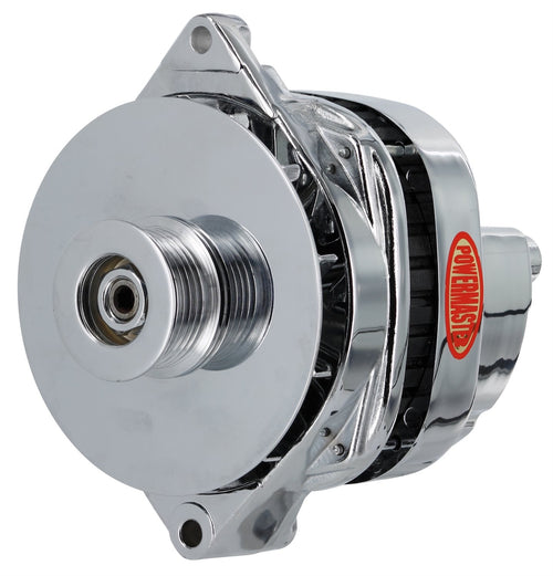 Alt GM CS144 Chrome 200A 6 grv Pulley/Baffle Str MTG Unthreaded MTG Ear for Powermaster Impala etc 1-Wire or OE Hookup