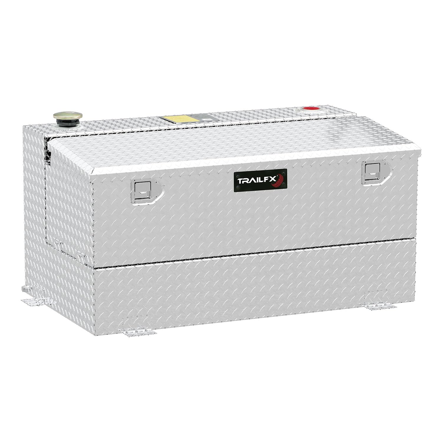 TrailFX Liquid Transfer Tank and Truck Utility Chest Combo, 75 Gallon Diesel/Water Diamond Plate Aluminum 27" L 48" W 24" H Tank 7.5 Cubic Foot 18" L 48" W 15" H Tool Chest Lockable Cap