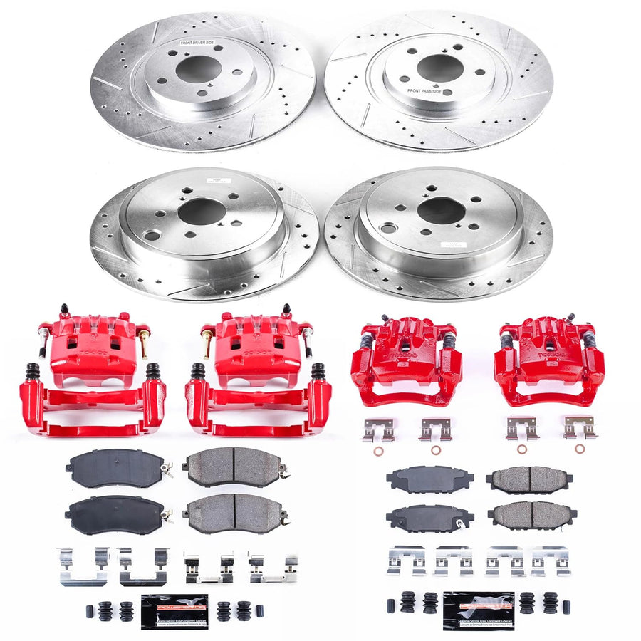 Power Stop Z23 Evolution KC6083A Front and Rear Brake Caliper Kit-Brake Rotors, Carbon-Fiber Ceramic Brake Pads, Calipers