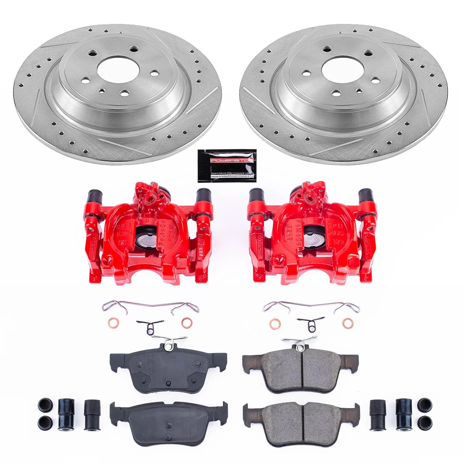 Power Stop Z23 Evolution KC6817A Rear Brake Kit-Drilled/Slotted Rotors, Carbon Ceramic Brake Pads & Calipers For Lincoln MKZ 2013-2014 [Model Specific]
