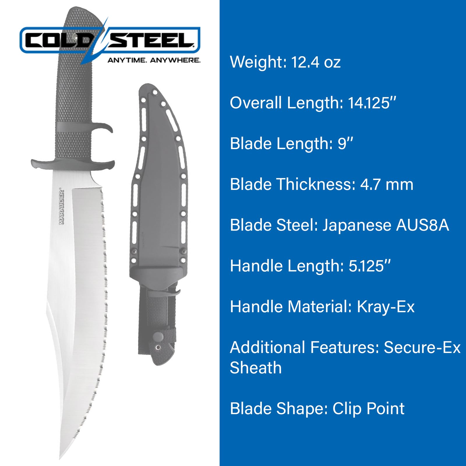 Cold Steel 9" Marauder Japanese AUS8A Clip Point Serrated Edge Blade 5.125" Kray-Ex Handle Tactical Outdoor Hunting Fixed Blade Knife