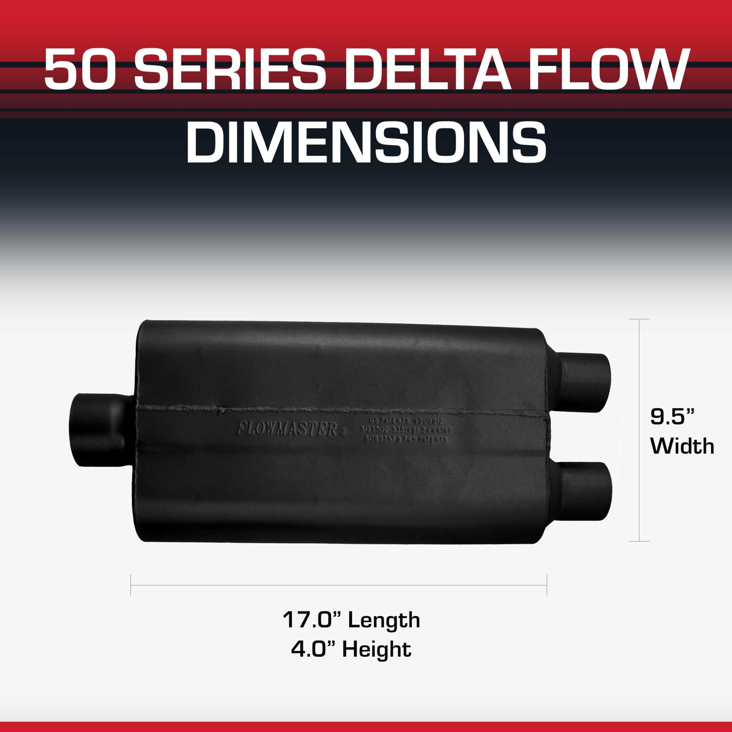 50 Series Flowmaster Delta Flow Chambered Muffler – 3.00” - Center In/Dual Out – Moderate Sound – 16G - Aluminized Steel – Perfect for daily-driven Performance Vehicles and Passenger Cars (9430502)