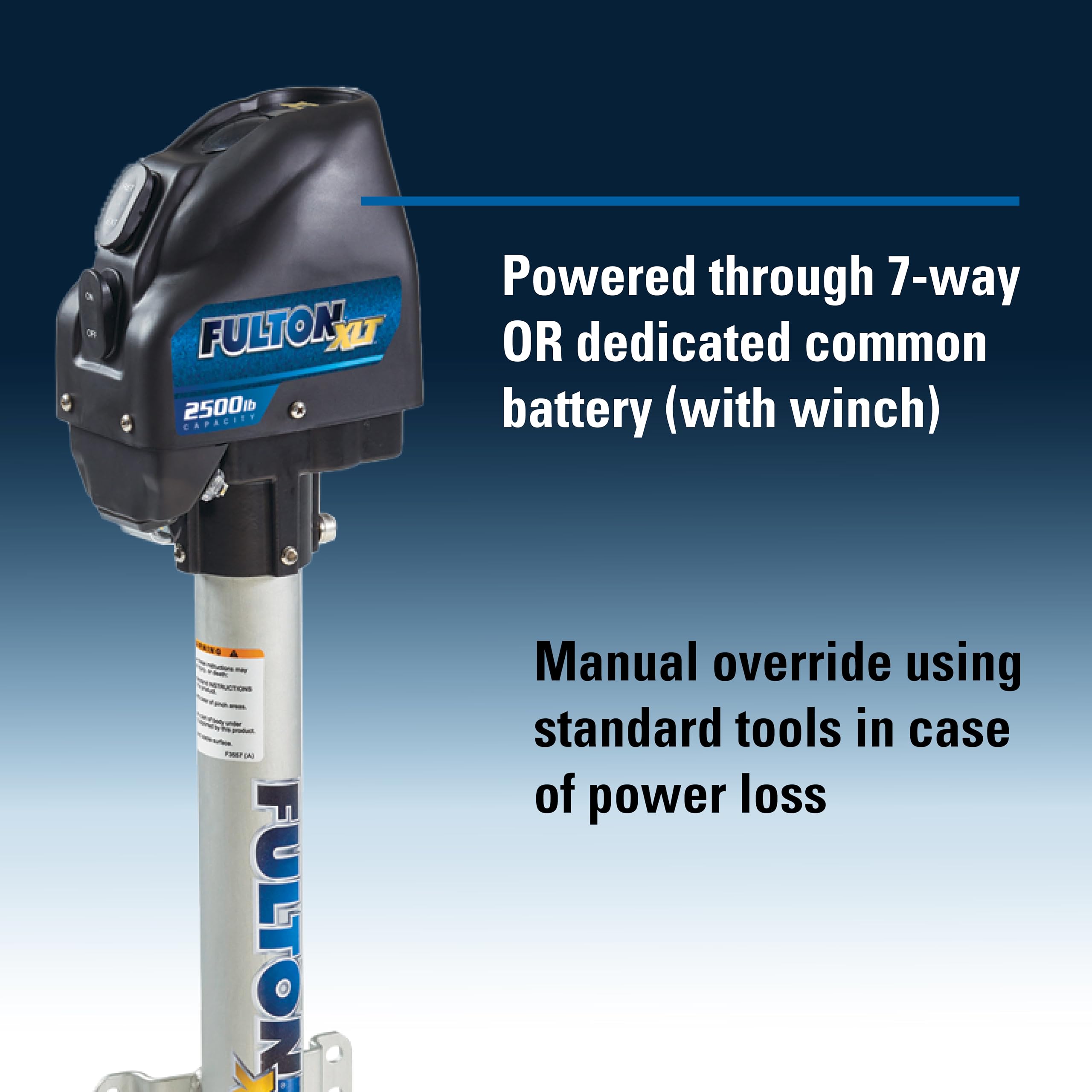 Fulton XLT Marine Powered Trailer Jack, 2,500 lbs. Lift Capacity, Side Mount Bolt-On, 22 Inch Travel