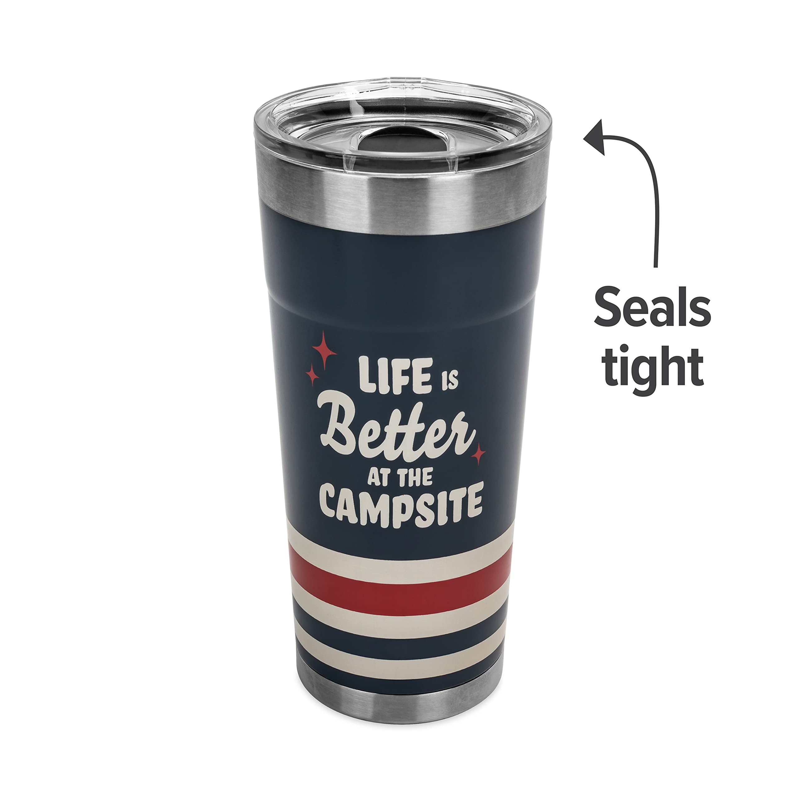 Wrapped Stainless Steel Tumbler Camco Life is Better at The Campsite - Features Double Wall Vacuum Insulation for Heat/Ice Retention & Unique Red, White, & Blue Design - Holds 20 oz. (53326)