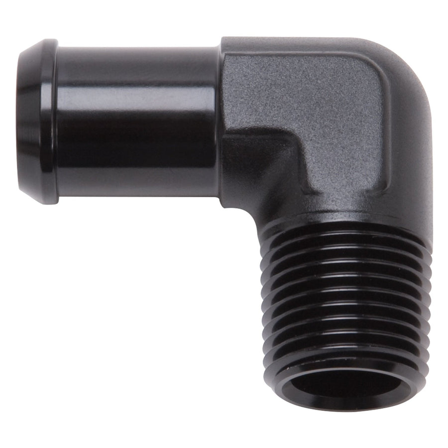 Edelbrock Heater Hose Fitting 90 Degree 1/2 in. NPT And 1/2 in. Barb Black 8180
