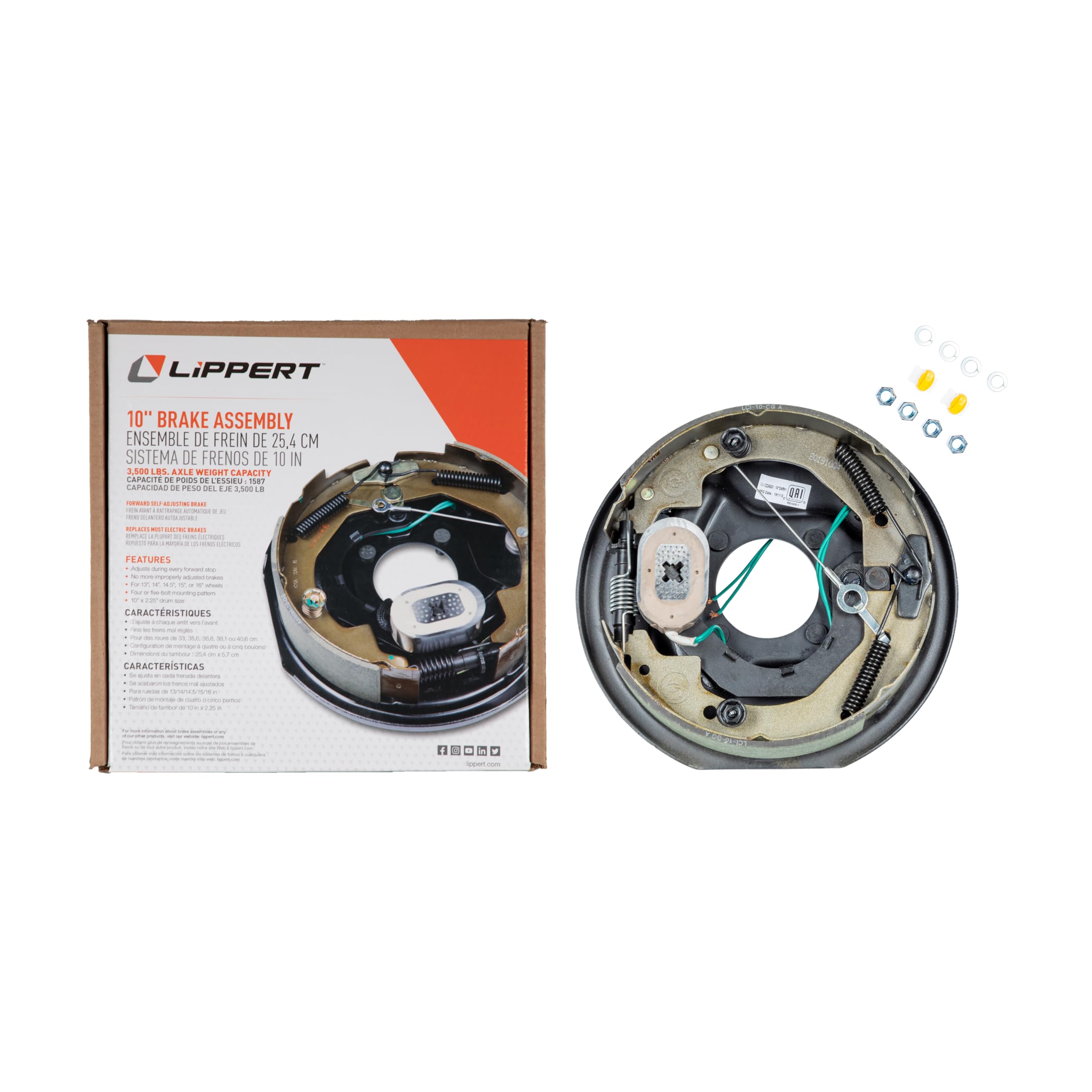 Lippert Replacement Forward Self-Adjusting Brake Assembly for RVs, Left Side, 10" x 2.5", 3,500 lbs. Capacity, for 13", 14", 14.5", 15" Wheels - 296649