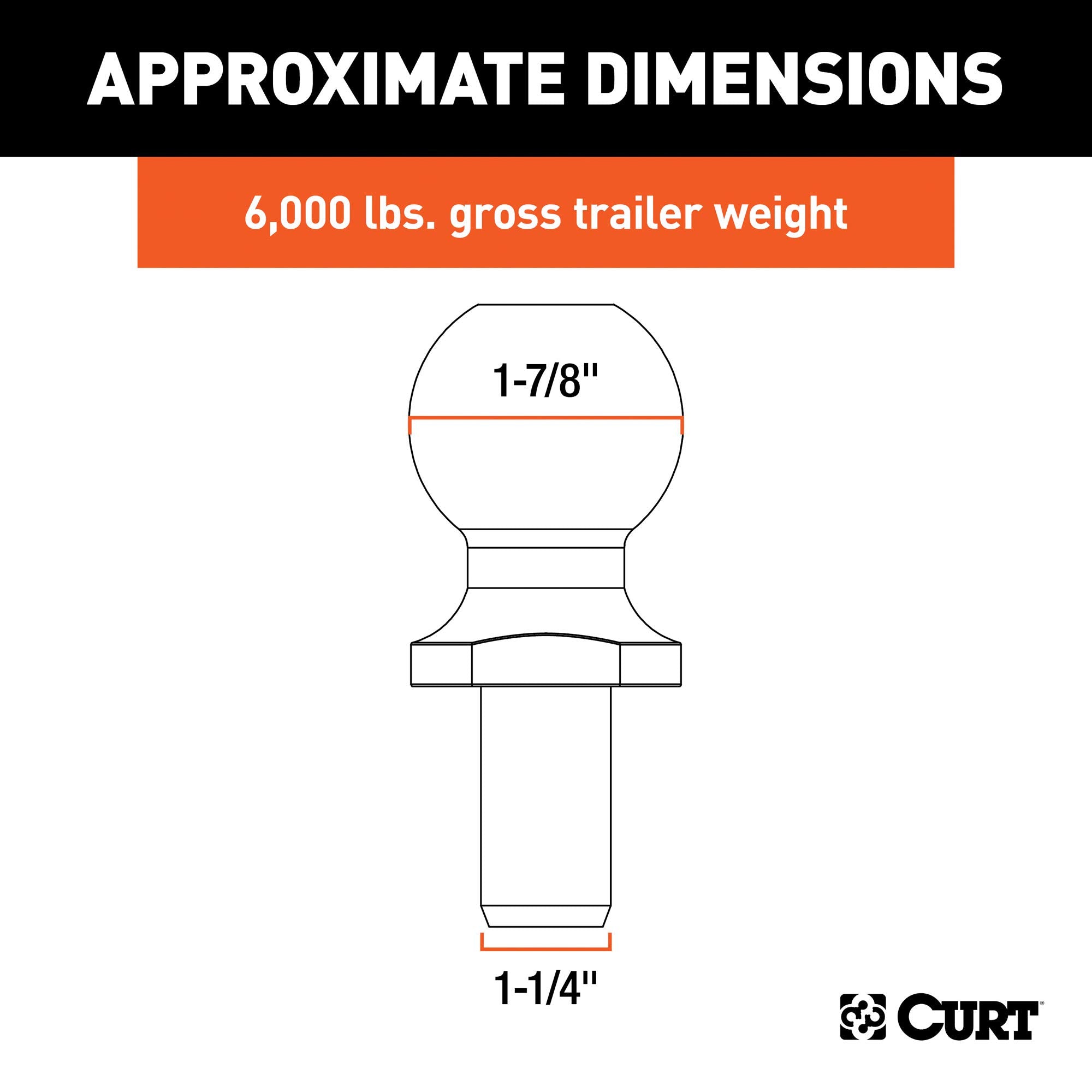 CURT Replacement 1-7/8-Inch Pintle Hitch Ball 48810, 6,000 lbs, 1-1/4-Inch Shank Diameter