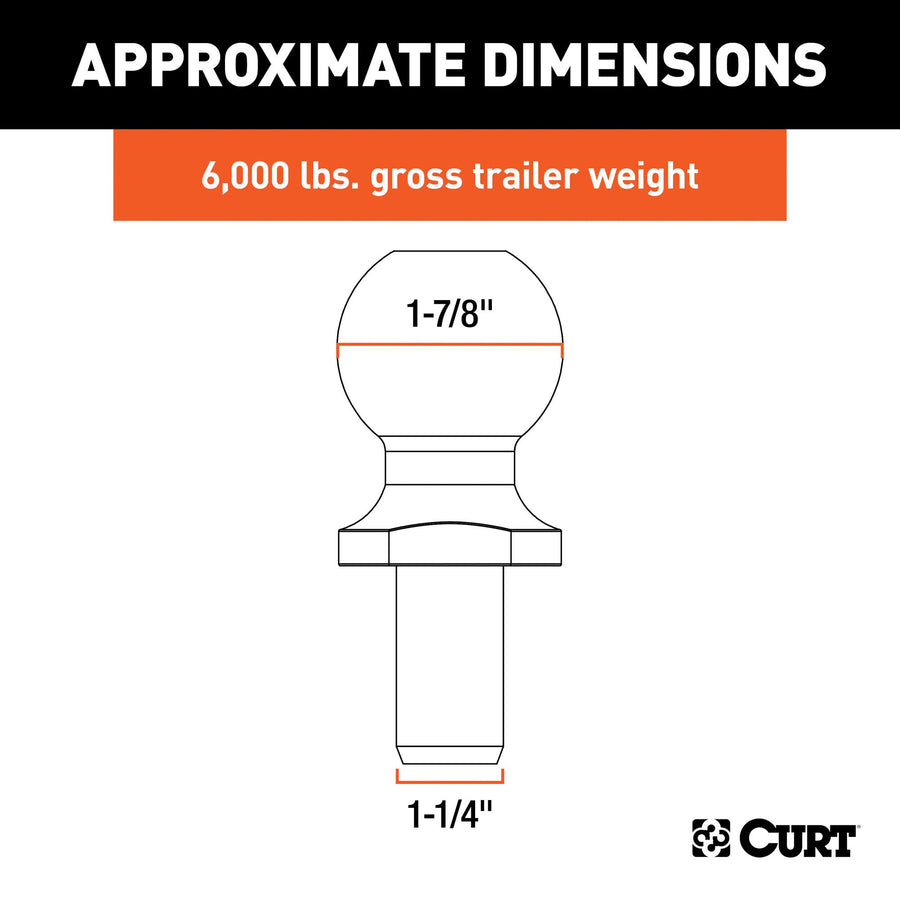 CURT Replacement 1-7/8-Inch Pintle Hitch Ball 48810, 6,000 lbs, 1-1/4-Inch Shank Diameter