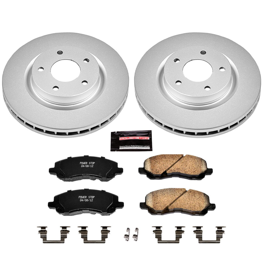 Power Stop CRK3032 Brake Kit Front Coated Brake Rotors and Ceramic Pads For Chrysler 200 Sebring | Dodge Avenger Caliber | Jeep Compass Patriot | Mitsubishi Lancer Outlander [Application Specific]