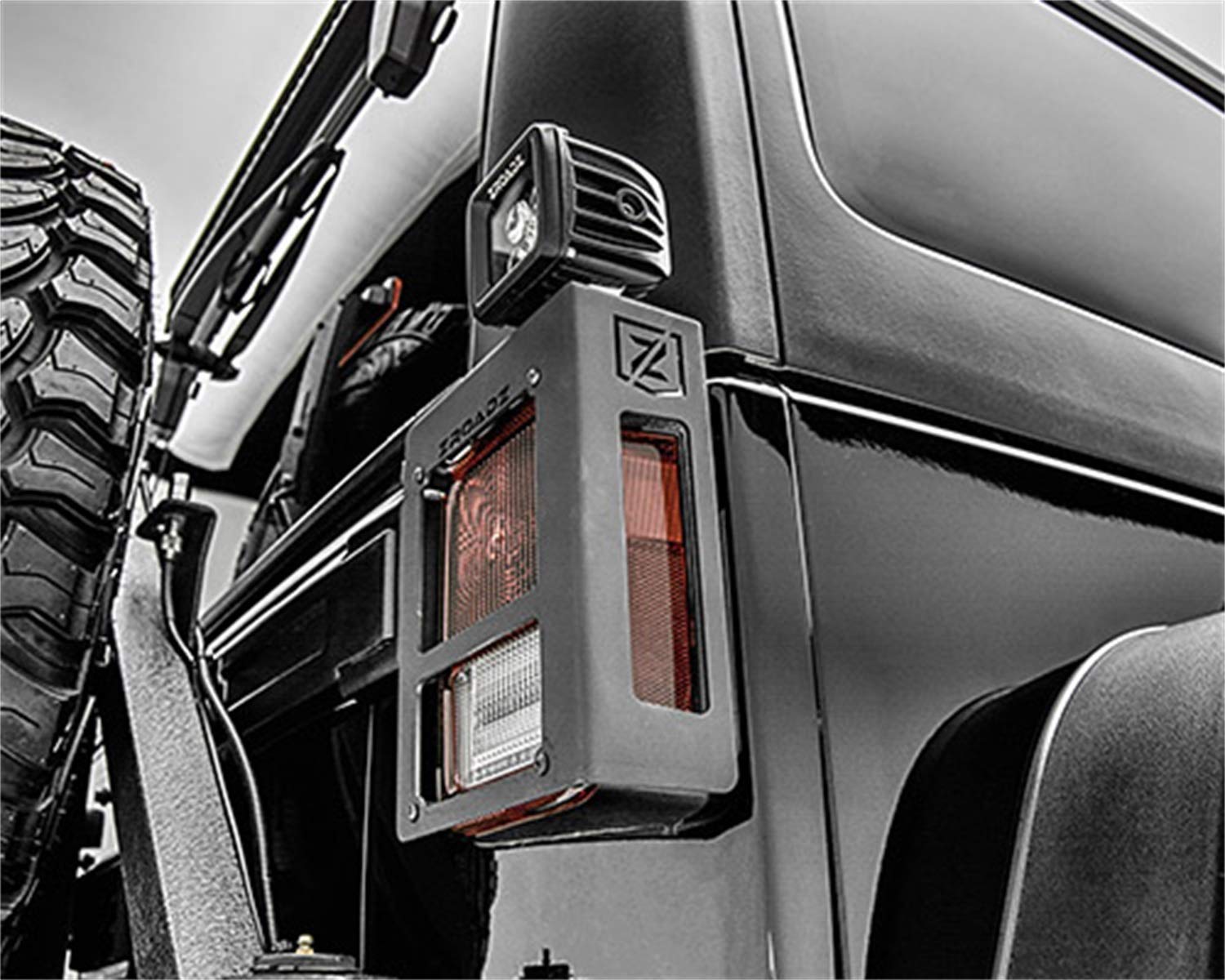 ZROADZ LED Tail Light Protector Bracket - Compatible w/ 2007 - 2018 Jeep JK - to Mount (2) 3 Inch Pod Lights - Mild Steel Gloss Black Finish - Easy Bolt-On Installation - PN #Z384811