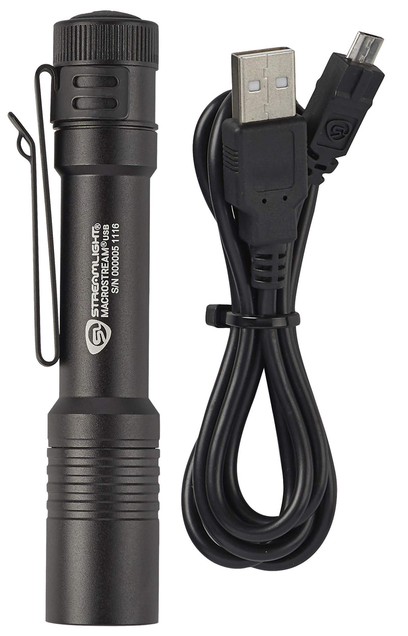 Streamlight MacroStream 66320 USB 500-Lumen 2000-Candela Rechargeable Compact EDC LED Flashlight with USB Cable, Black