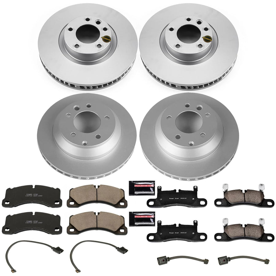 Power Stop Z23 Evolution Sport CRK6650 Coated Brake Kit Front & Rear and 2 Front & 2 Rear Sensor Wires