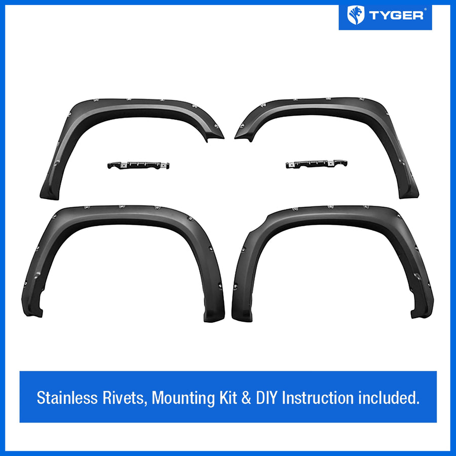 Tyger Auto Fender Flare with Compatible 2014-2021 Toyota Tundra, Smooth Textured Black Paintable Bolt-Riveted Style 4pc | TG-FF8T4178