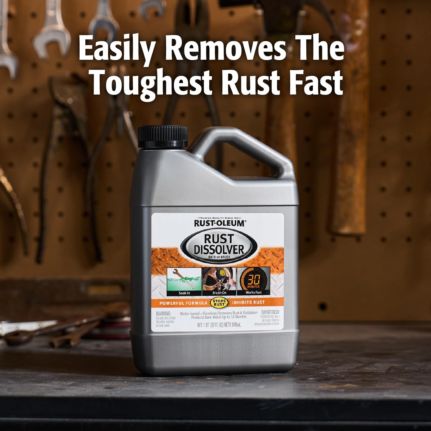 Rust-Oleum Soak & Bath Rust Dissolver | Heavy-Duty Corrosion Remover for Metal Tools, Cars, Bikes, Grills, Bolts, Firearms & More | Quart