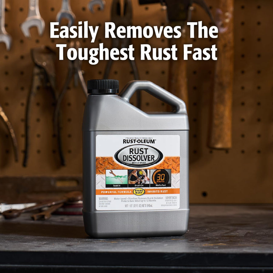 Rust-Oleum Soak & Bath Rust Dissolver | Heavy-Duty Corrosion Remover for Metal Tools, Cars, Bikes, Grills, Bolts, Firearms & More | Quart