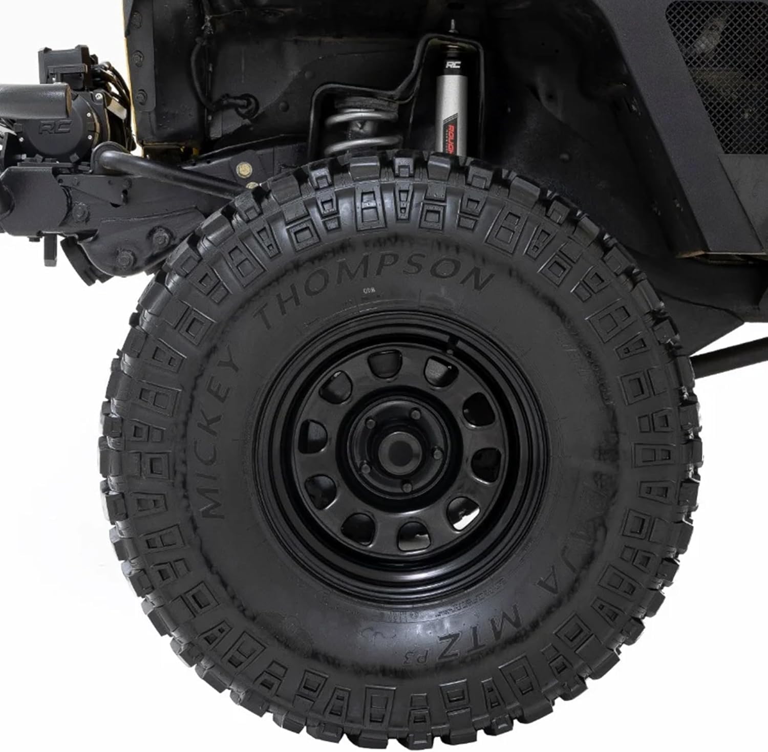 Rough Country Steel Black Wheel - 16x8, 5x5 Bolt Pattern, 12mm Offset, 3.30 Bore, Heavy-Duty D-Window Off-Road Rim for Trucks & Jeeps