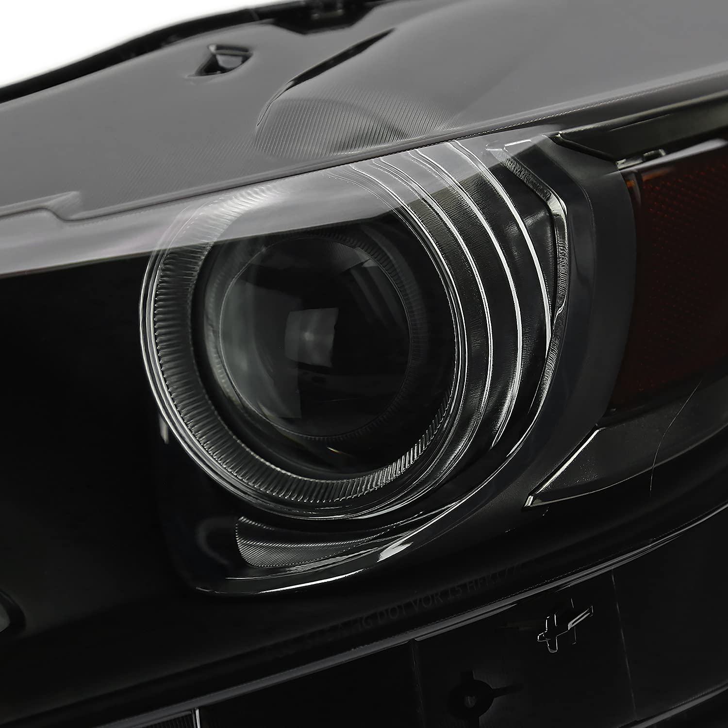 Black Smoke SPEC-D TUNING OE Style Projector Headlights w/LED Bar Compatible with 2015-2017 Ford Mustang, Left + Right Pair Headlamps Assembly